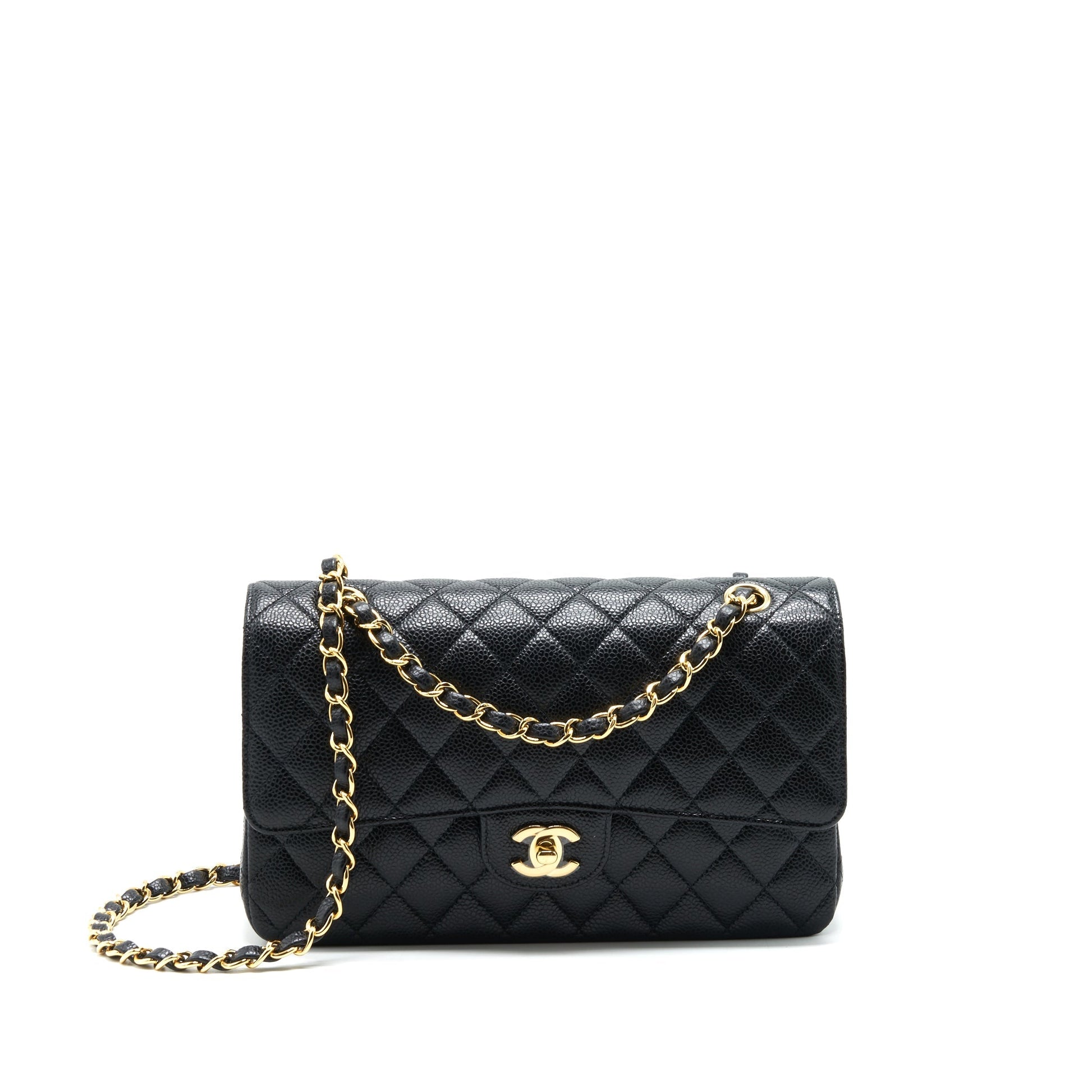 Chanel Classic Double Flap 25cm Caviar GHW Black Handbag Ghw Microchip