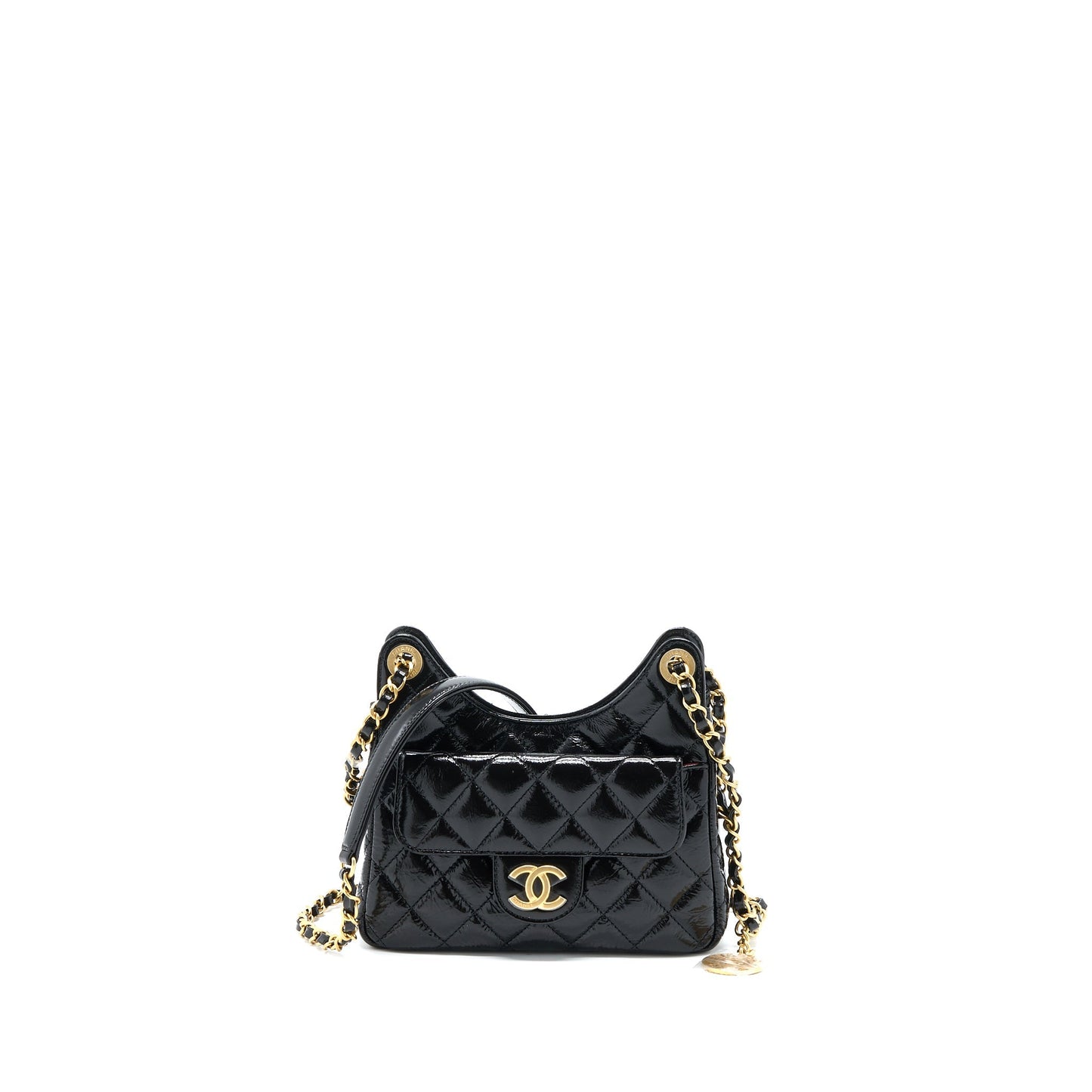 Chanel 23C Hobo Shiny Calfskin Brushed GHW Black Small Shoulder Bag Ghw Microchip