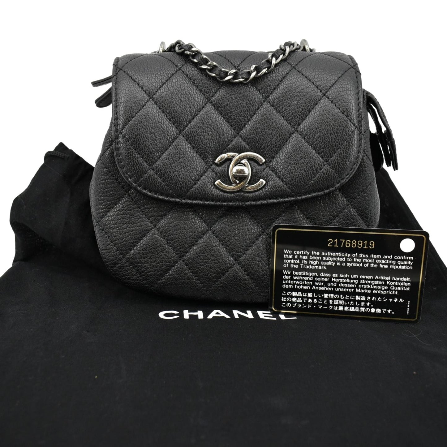 Chanel CC Waiter Flap Goatskin Leather Black Travel Bag