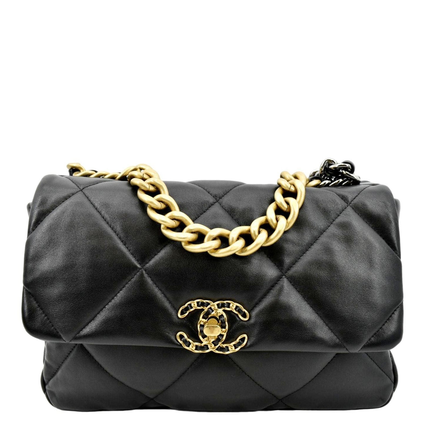 Chanel 19 Flap Quilted Leather Lambskin Black Travel Bag Bag 3