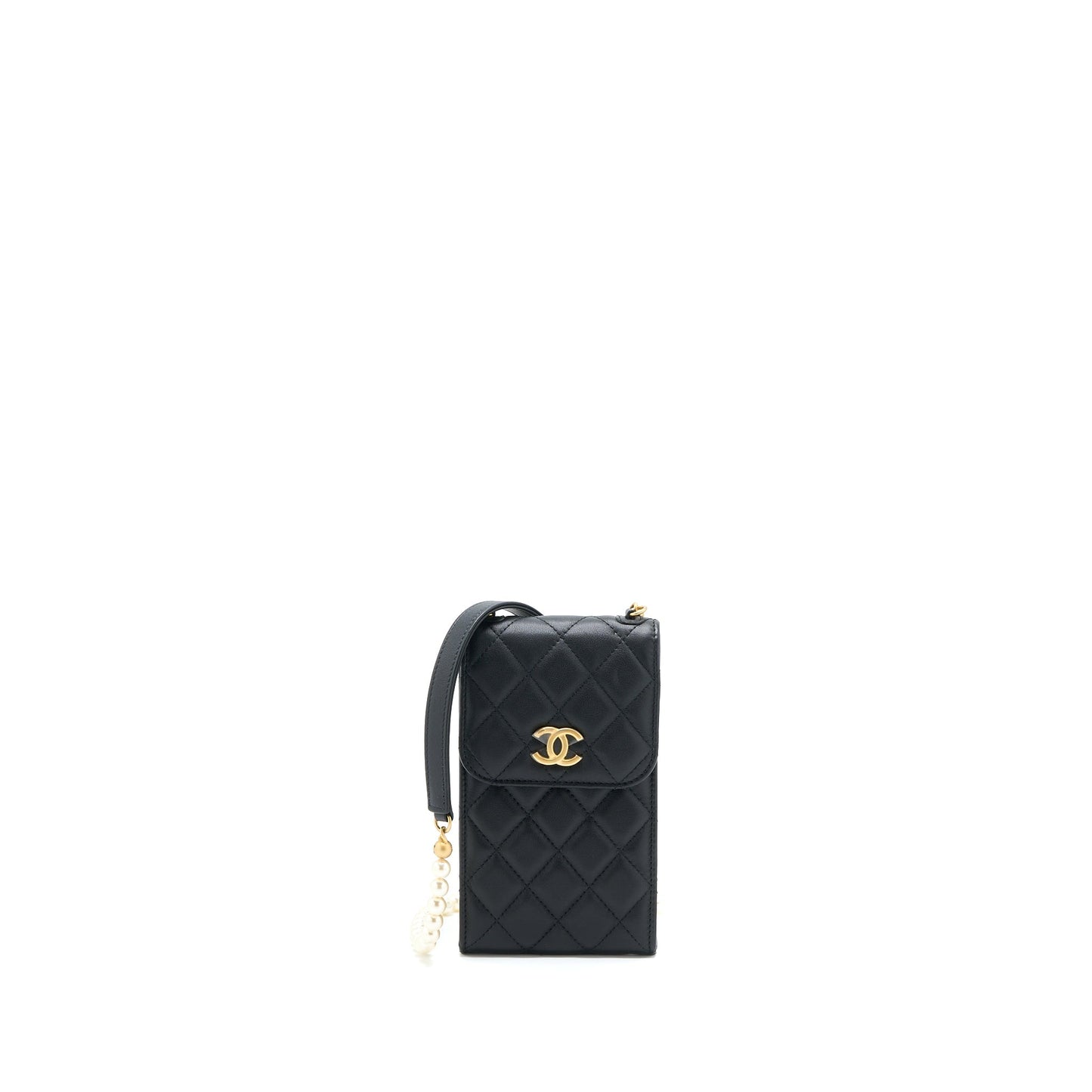 Chanel Vertical Flap Phone Pearl Lambskin Brushed Black Handbag