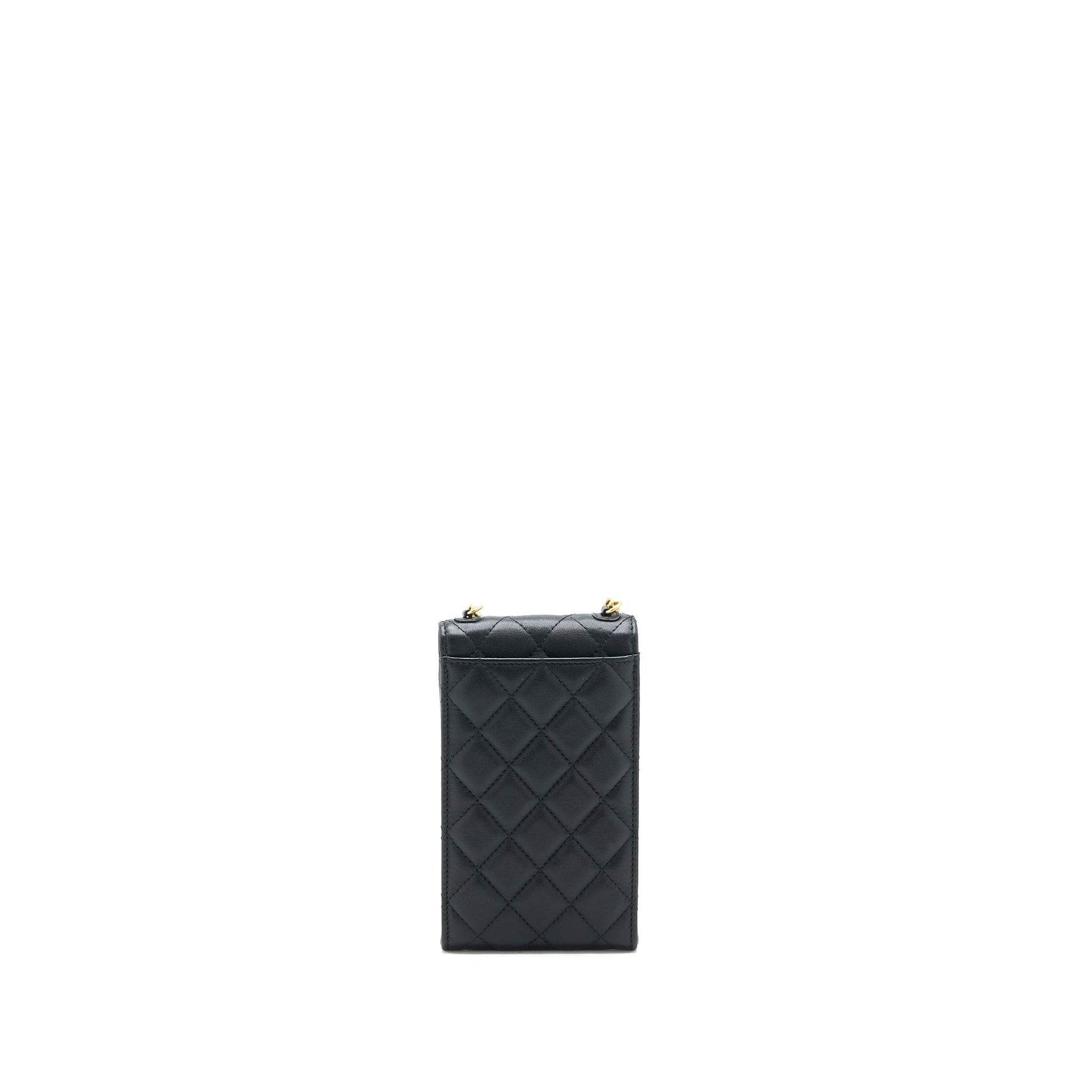 Chanel Vertical Flap Phone Pearl Lambskin Brushed Black Handbag