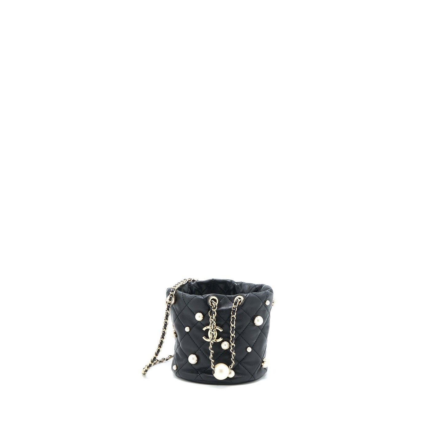 Chanel Pearly Bucket Lambskin LGHW Black Bucket Bag