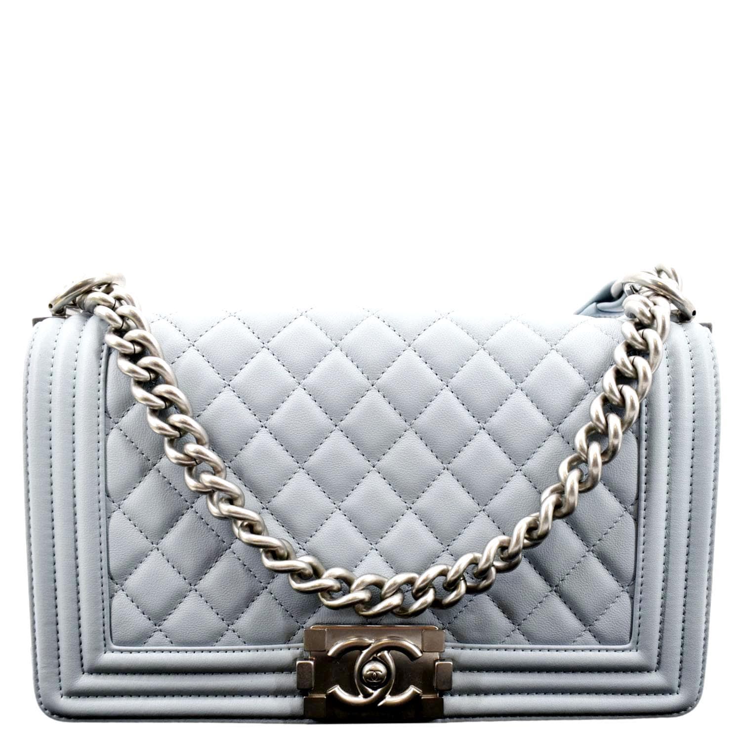 Chanel Boy Flap Quilted Light Leather Blue Travel Bag