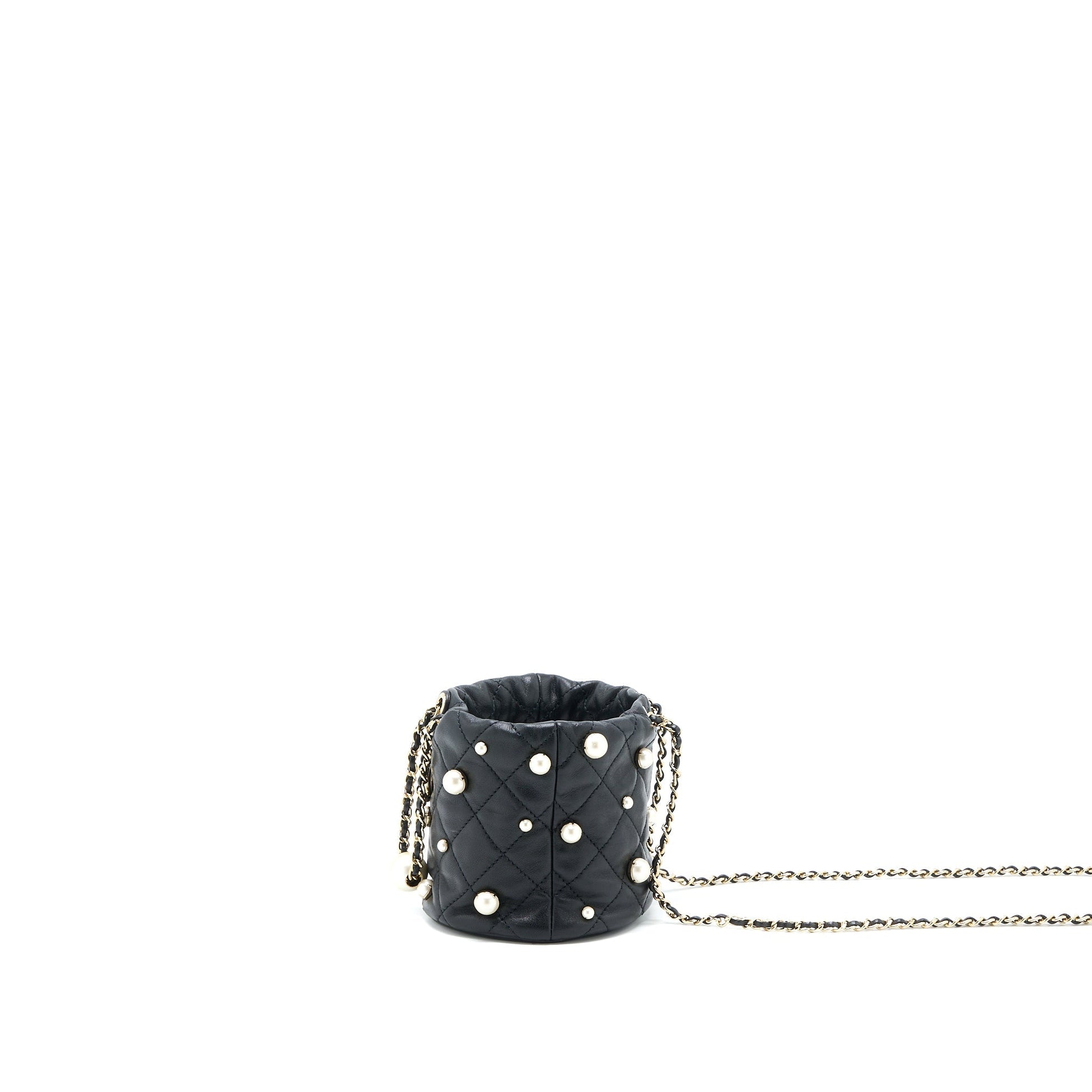Chanel Pearly Bucket Lambskin LGHW Black Bucket Bag