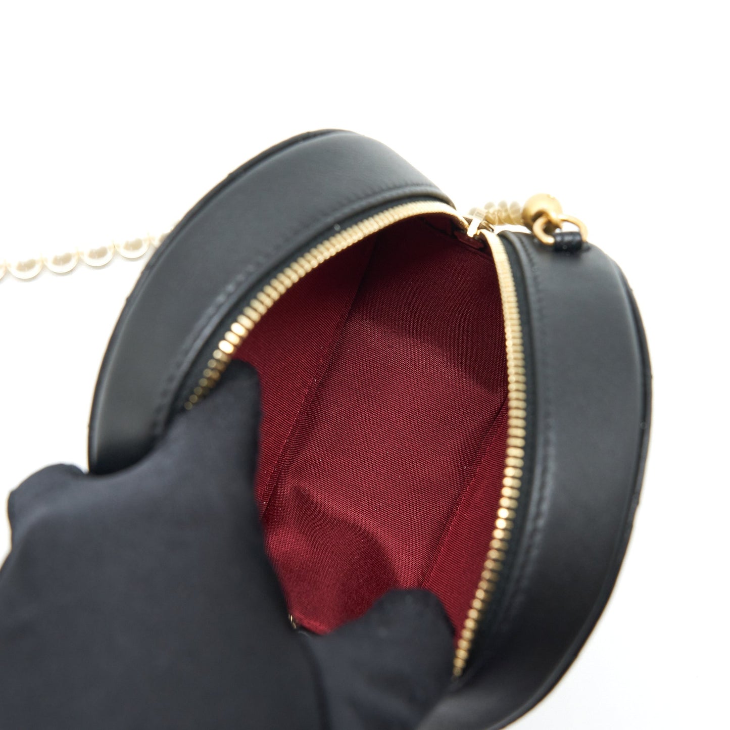Chanel Pearl Round Calfskin GHW Black Clutch Bag