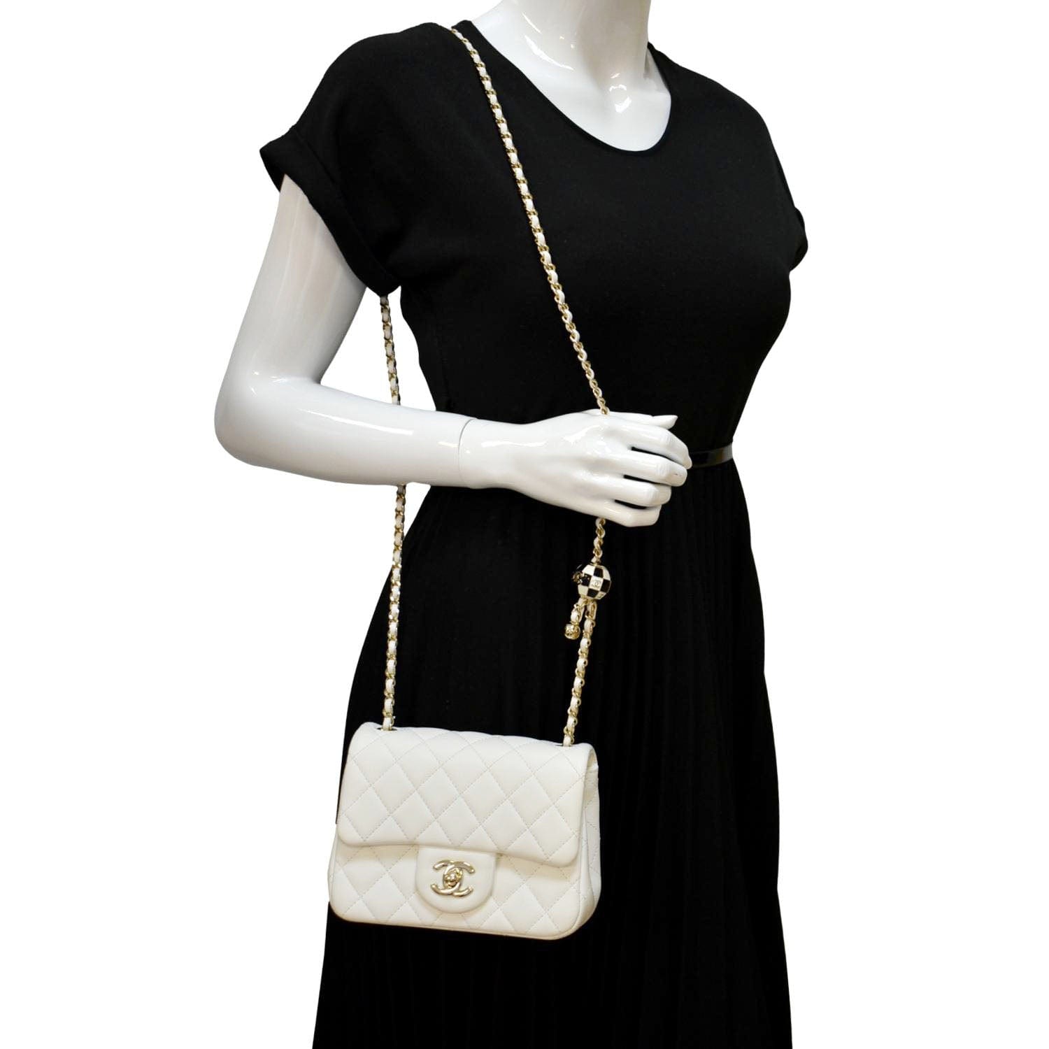 Chanel Pearl Crush Square Flap Leather White Travel Bag Square Bag