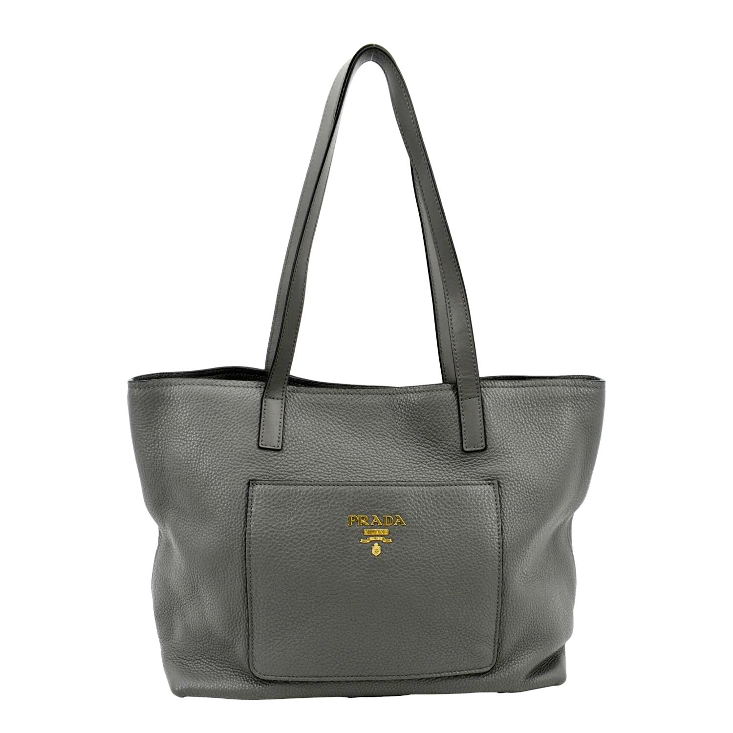 Vitello Daino Tote Bag Dark Grey Leather