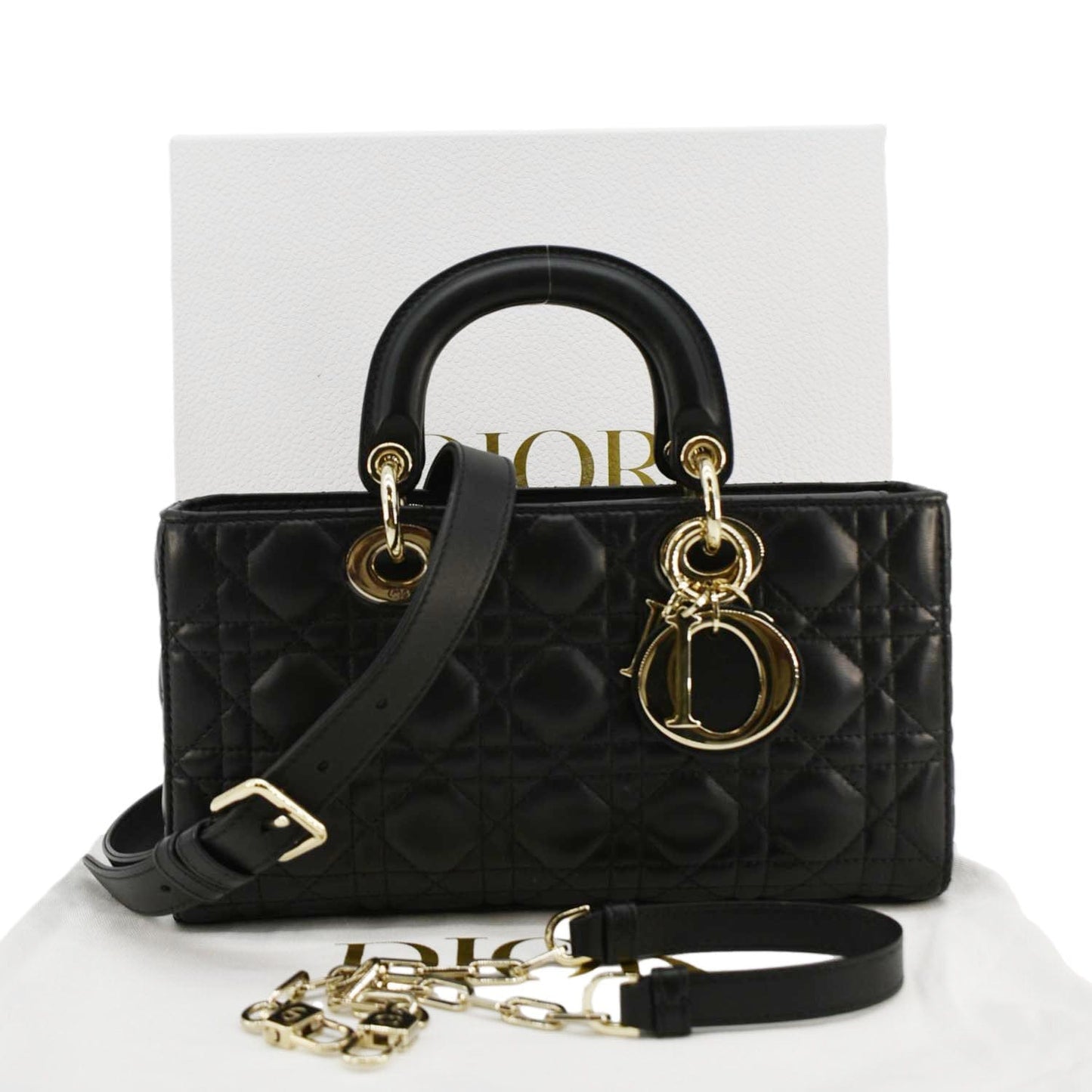 Dior Lady D Joy Cannage Shoulder Bag Leather Black