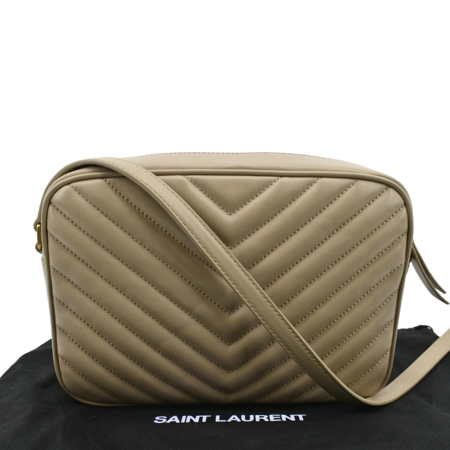 YSL Saint Laurent Yves Lou Camera Chevron Crossbody Bag Creme Leather