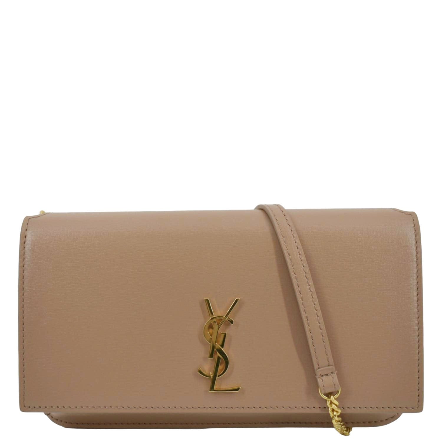 YSL Saint Laurent Saint Cassandre Phone Holder Shoulder Bag Dark Leather Beige