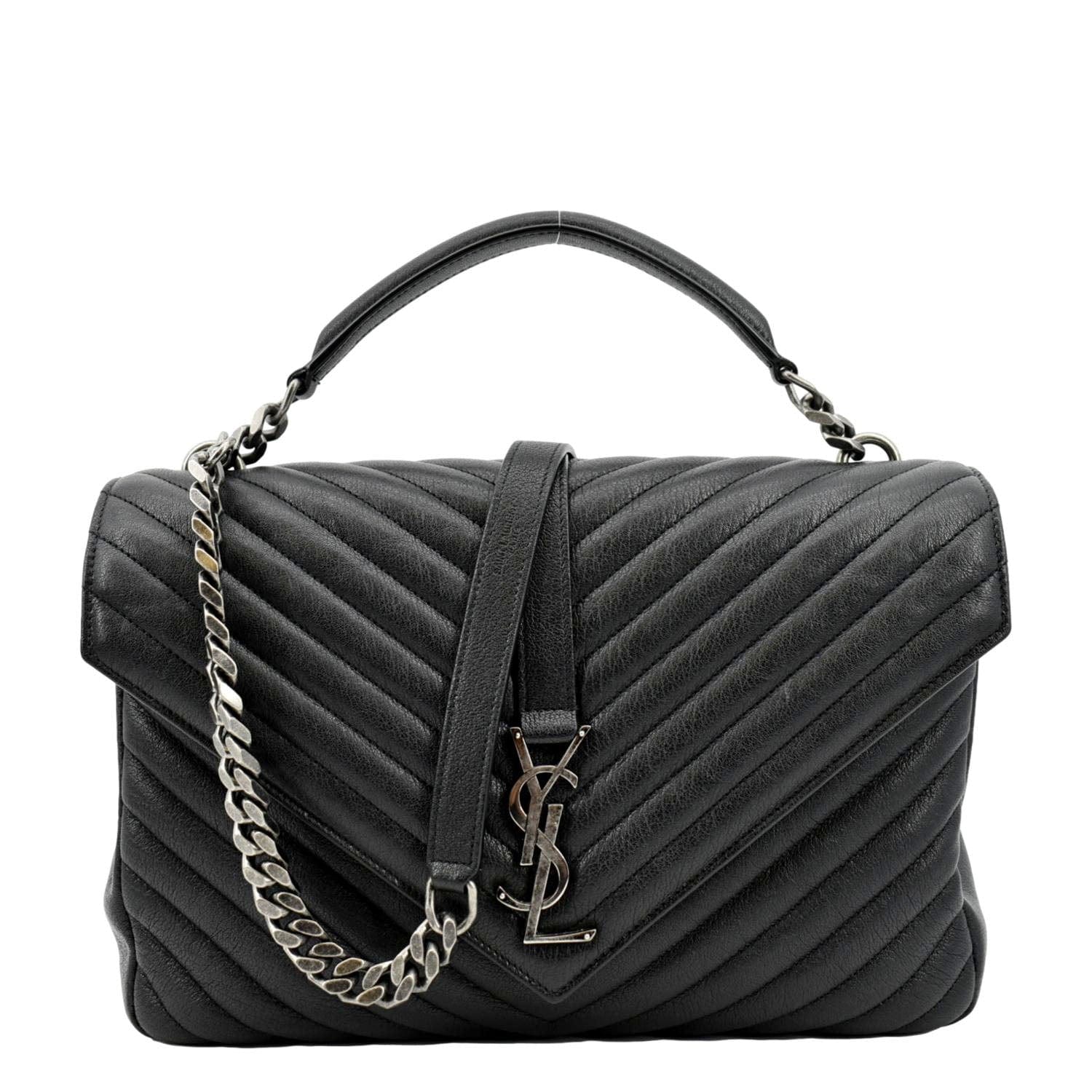 YSL Saint Laurent Yves College Shoulder Bag Leather Lambskin Black