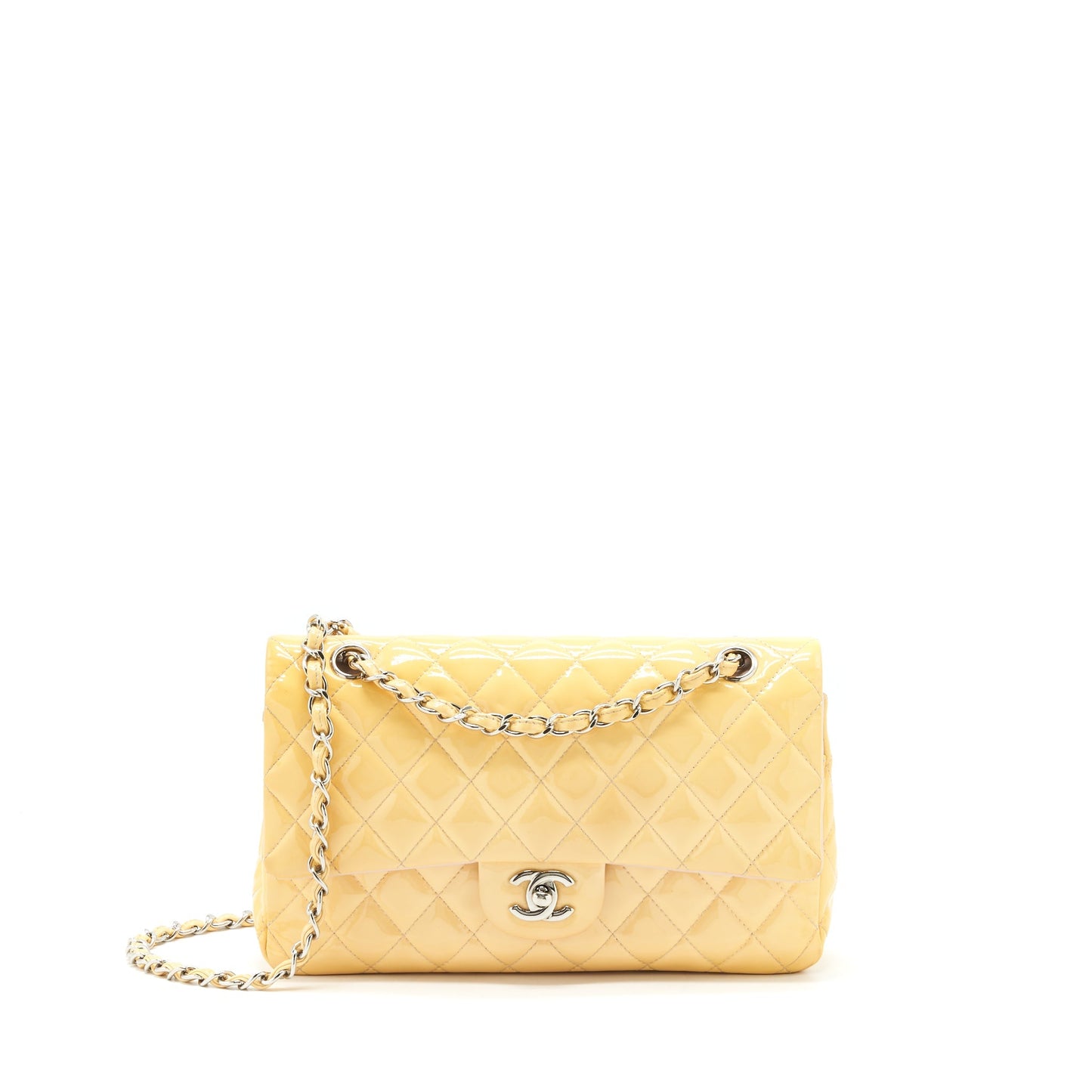 Chanel Classic Double Flap Yellow Patent SHW Shoulder Bag