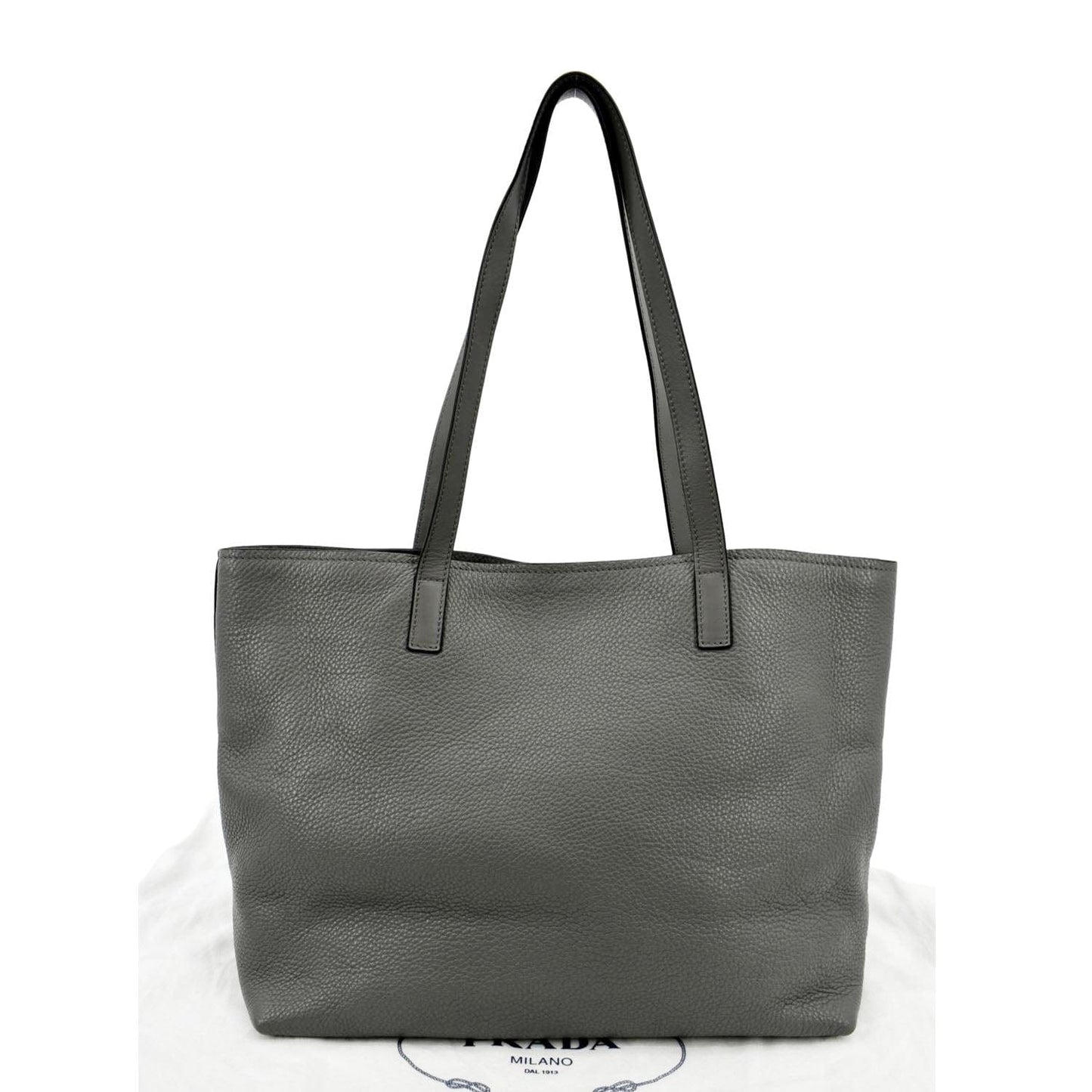 Prada Daino Tote Bag Dark Grey Leather Vitello Gray