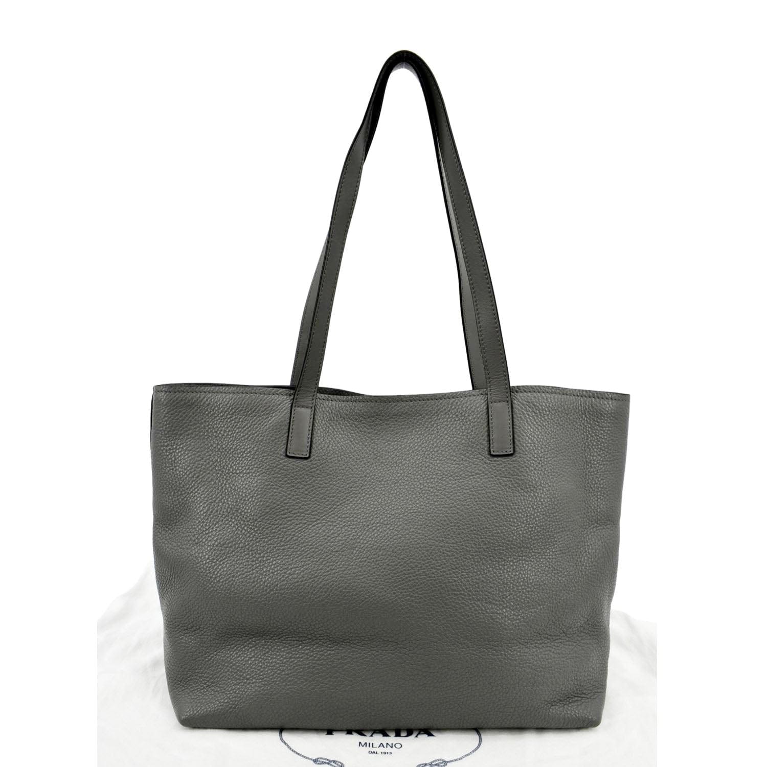 Prada Daino Tote Bag Dark Grey Leather Vitello Gray
