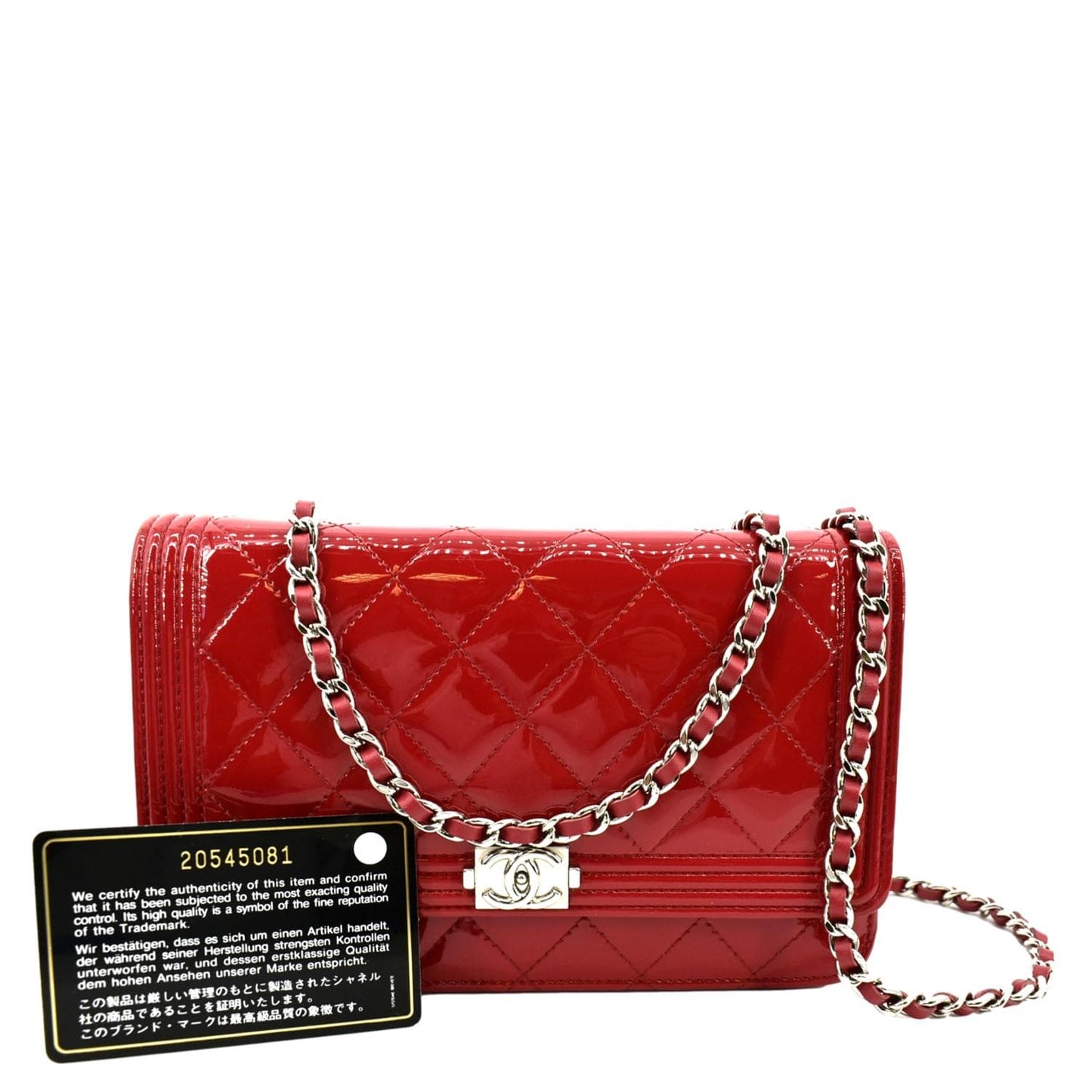 Chanel Boy Woc on Quilted Patent Leather Red Wallet Case