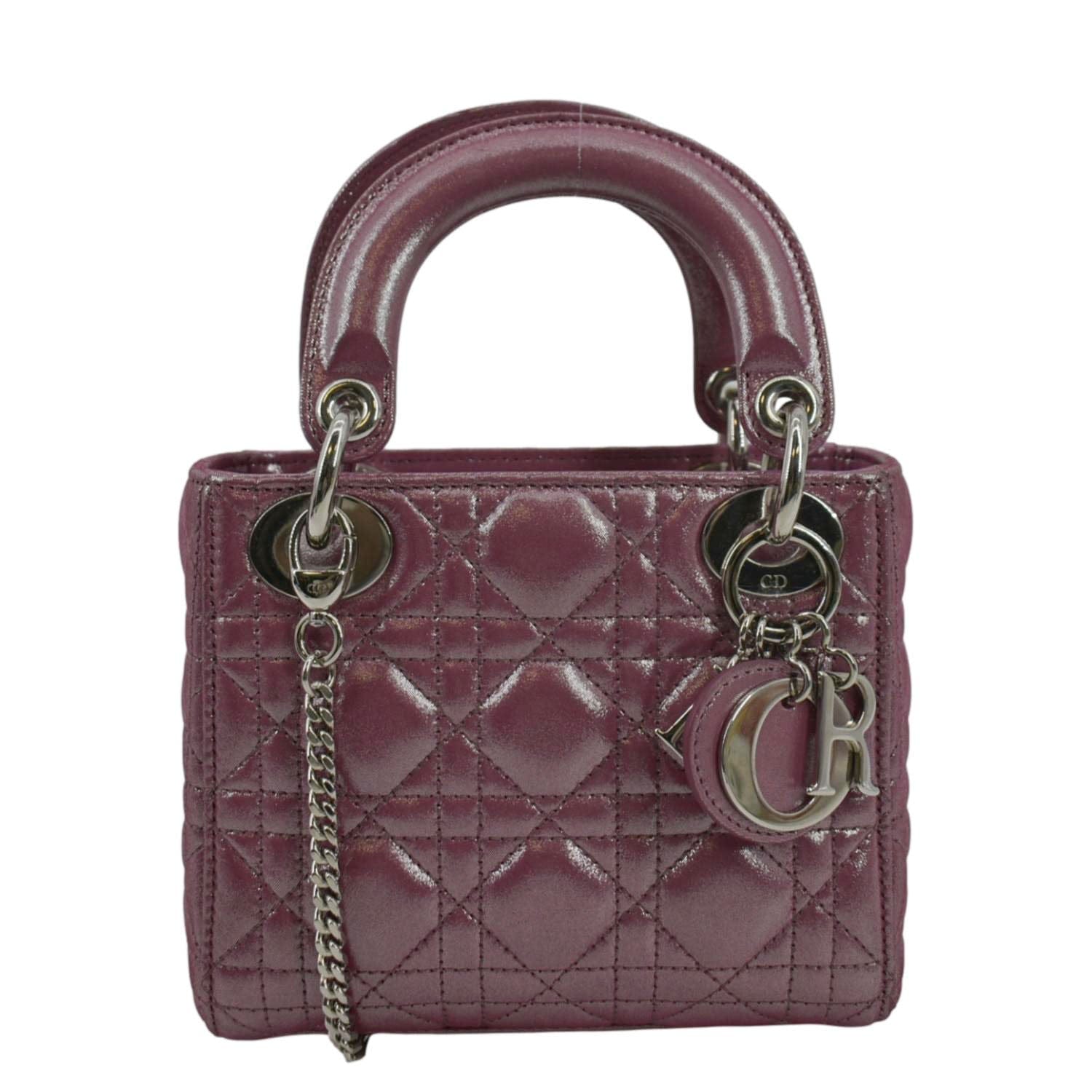 Dior Lady Pearlescent Cannage Lambskin Shoulder Bag Dark Pink Mini