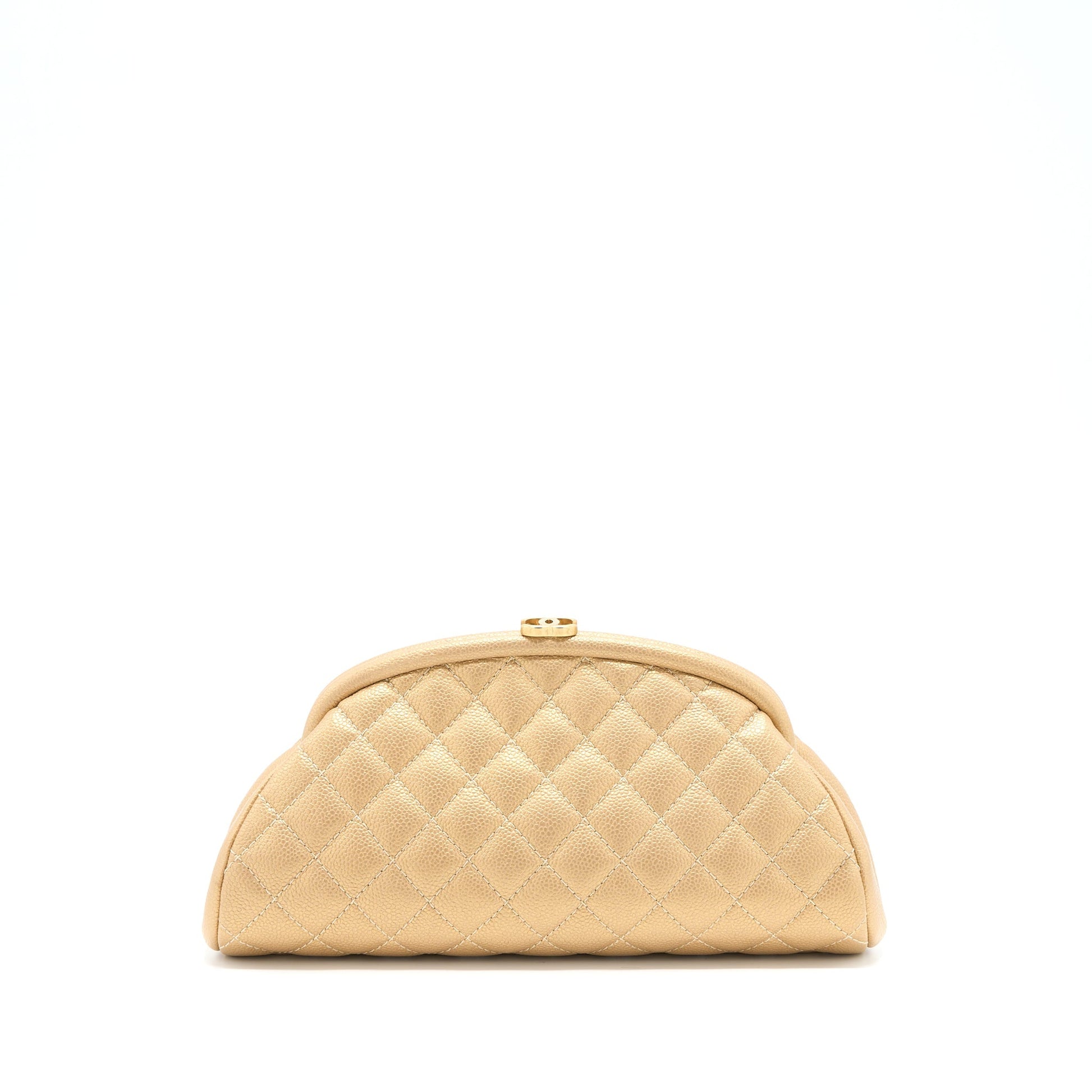 Chanel Timeless Caviar Brushed GHW Gold Clutch Bag