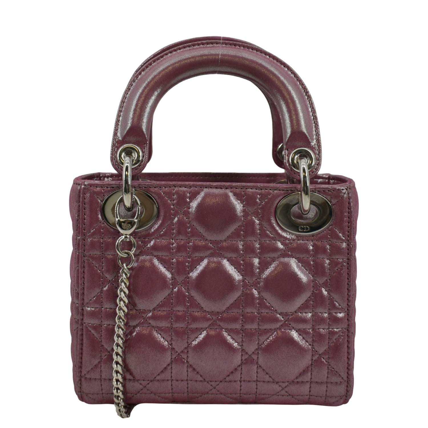 Dior Lady Pearlescent Cannage Shoulder Bag Dark Lambskin Pink Mini