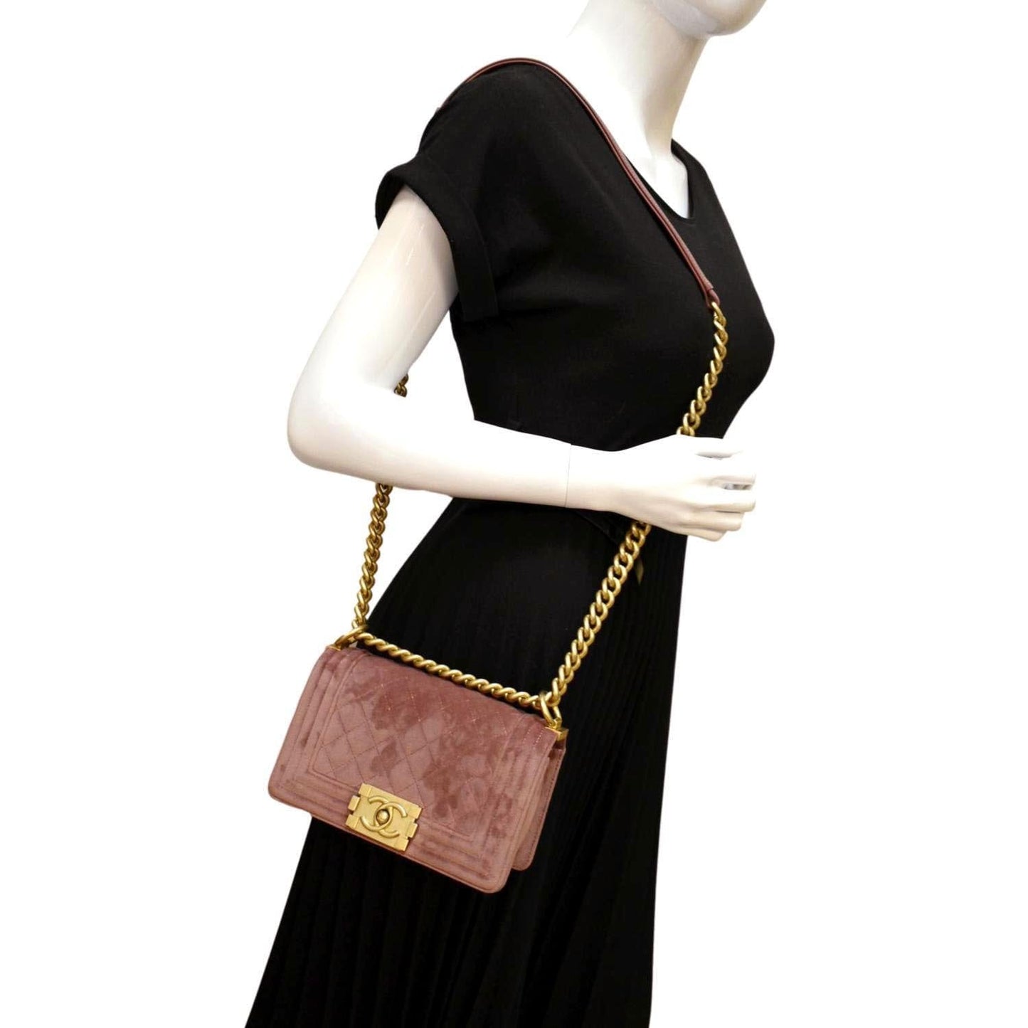 Louis Vuitton CHANEL Boy CC Velvet Pink Travel Bag