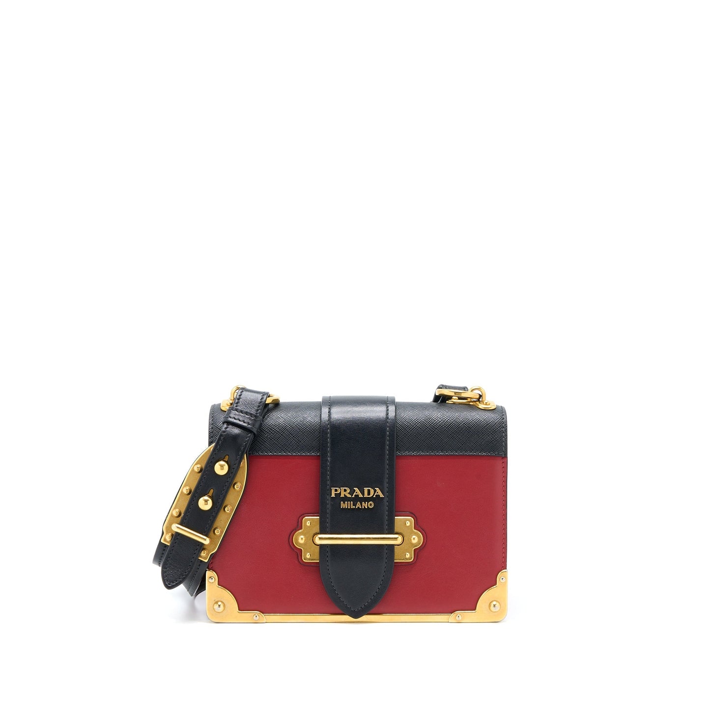 Prada Cashier Purse Calfskin Handbag Black Red Travel Bag