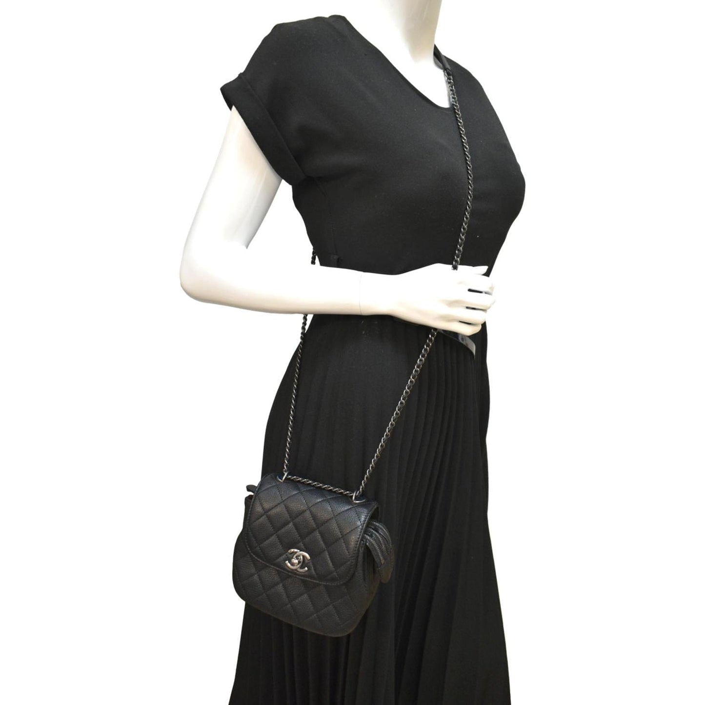 Chanel CC Waiter Flap Goatskin Leather Black Travel Bag