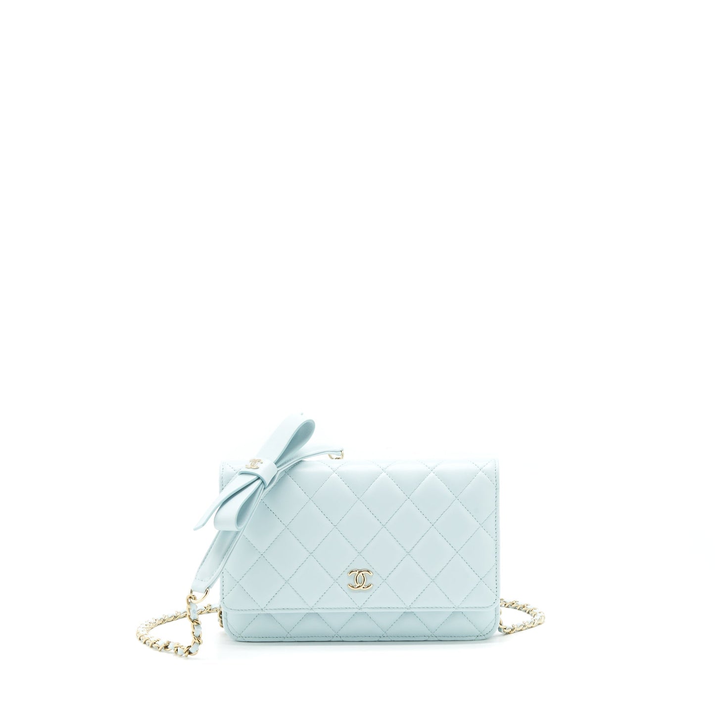 Chanel Ribbon on lambskin light LGHW Blue Wallet Case