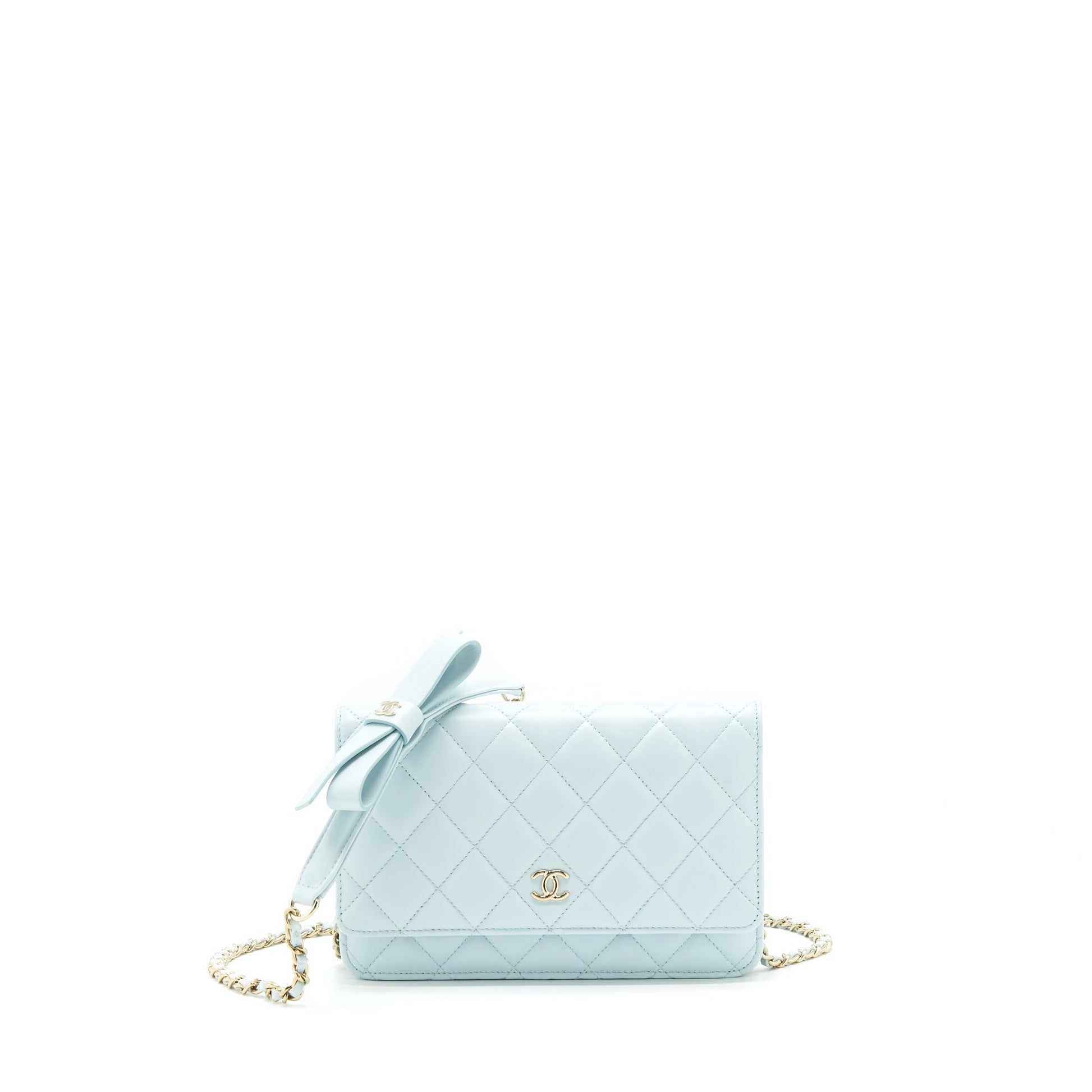 Chanel Ribbon on lambskin light LGHW Blue Wallet Case
