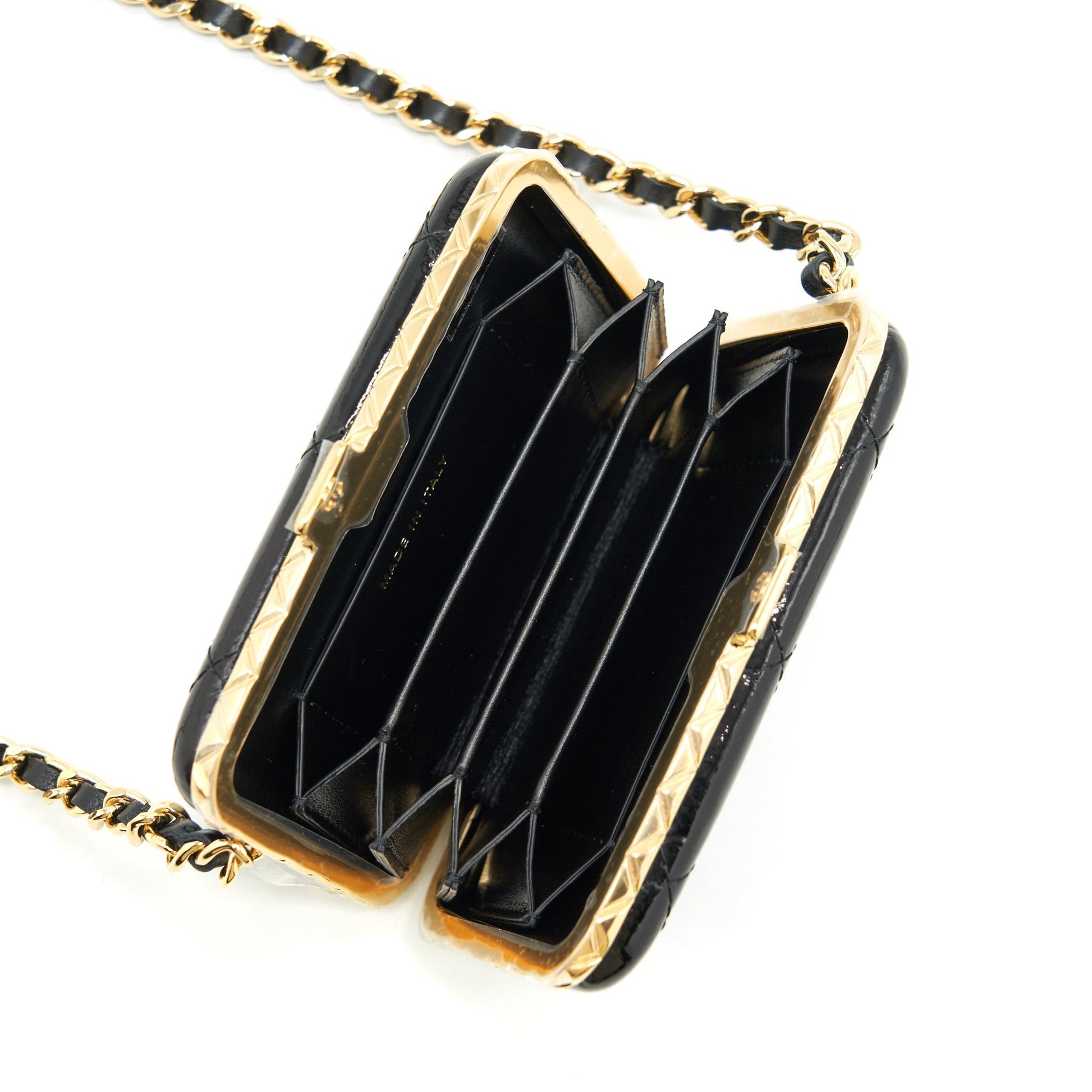 Chanel 21A Clip Box Patent LGHW Black Mini Bag