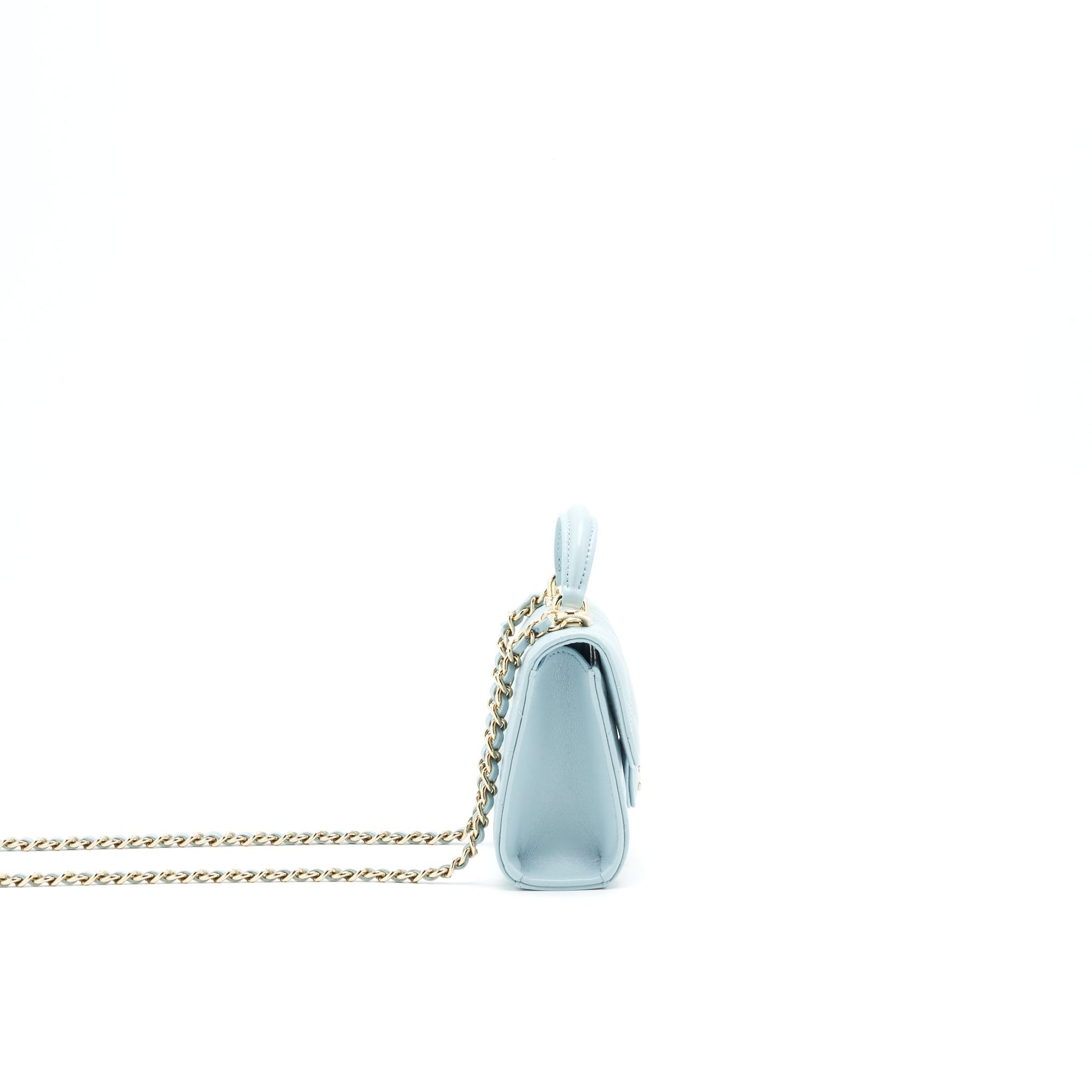 Chanel 22P top Handle Vanity on Lambskin Blue Mini Bag