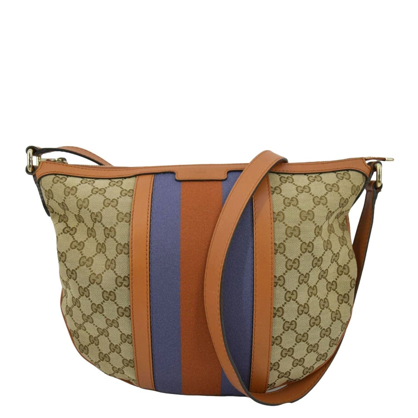 Gucci Half Moon Web Shoulder Bag Canvas Beige