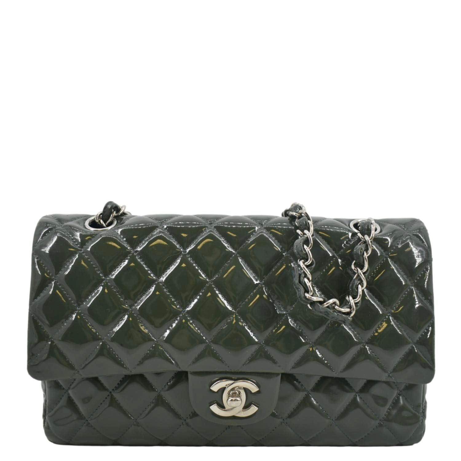 Chanel Flap Quilted Patent Leather Green Travel Bag