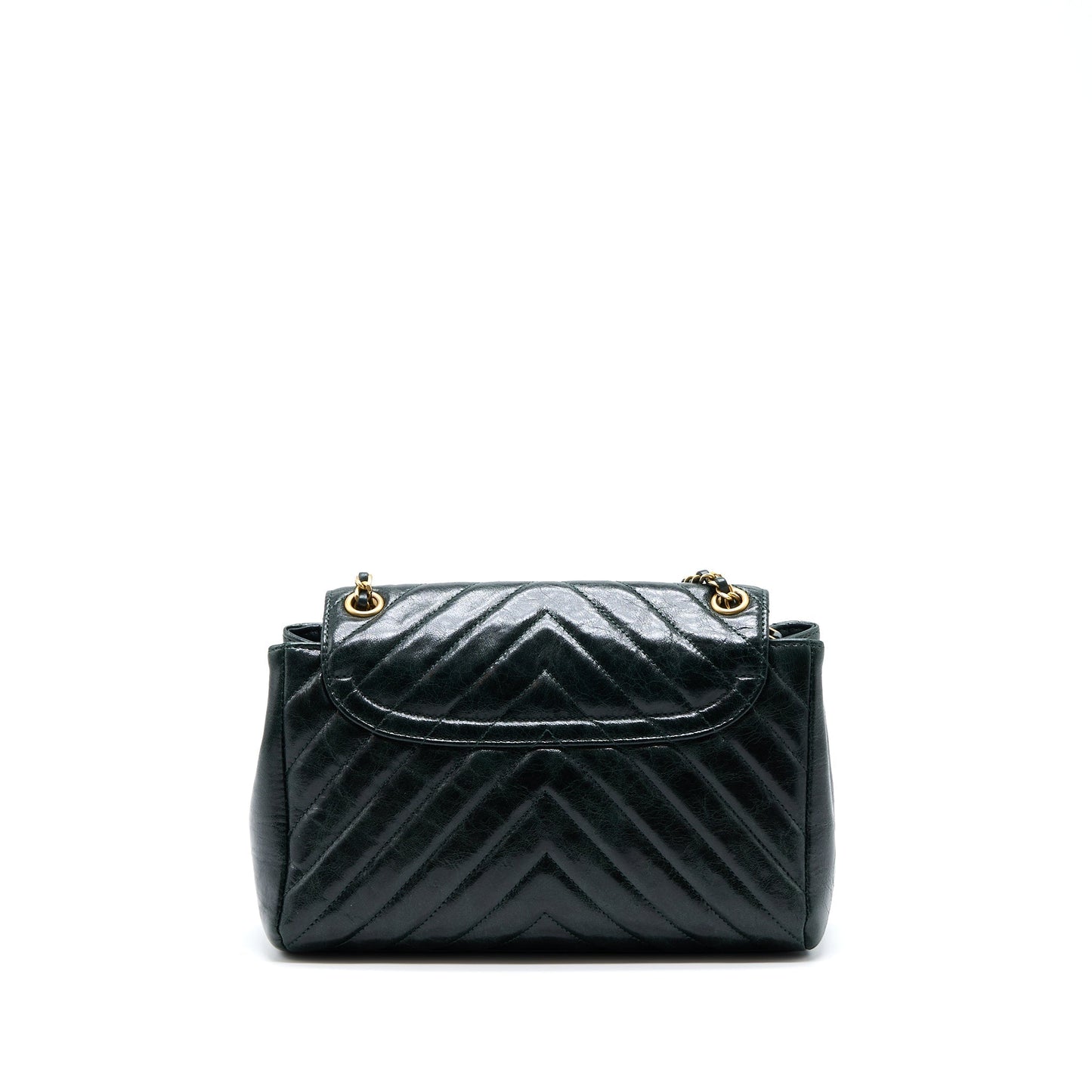 Chanel Chevron Hampton Flap Aged Calfskin Dark Green Shoulder Bag
