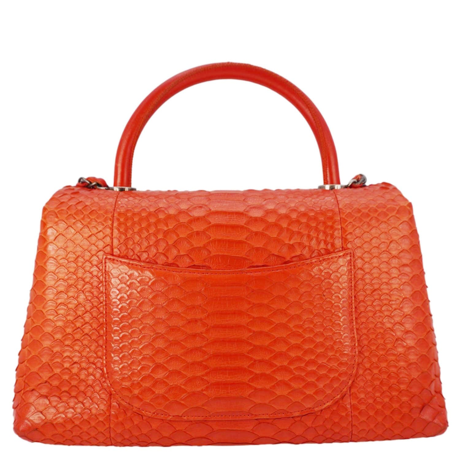 Chanel Coco Flap Python Leather Top Handle Shoulder Bag Red