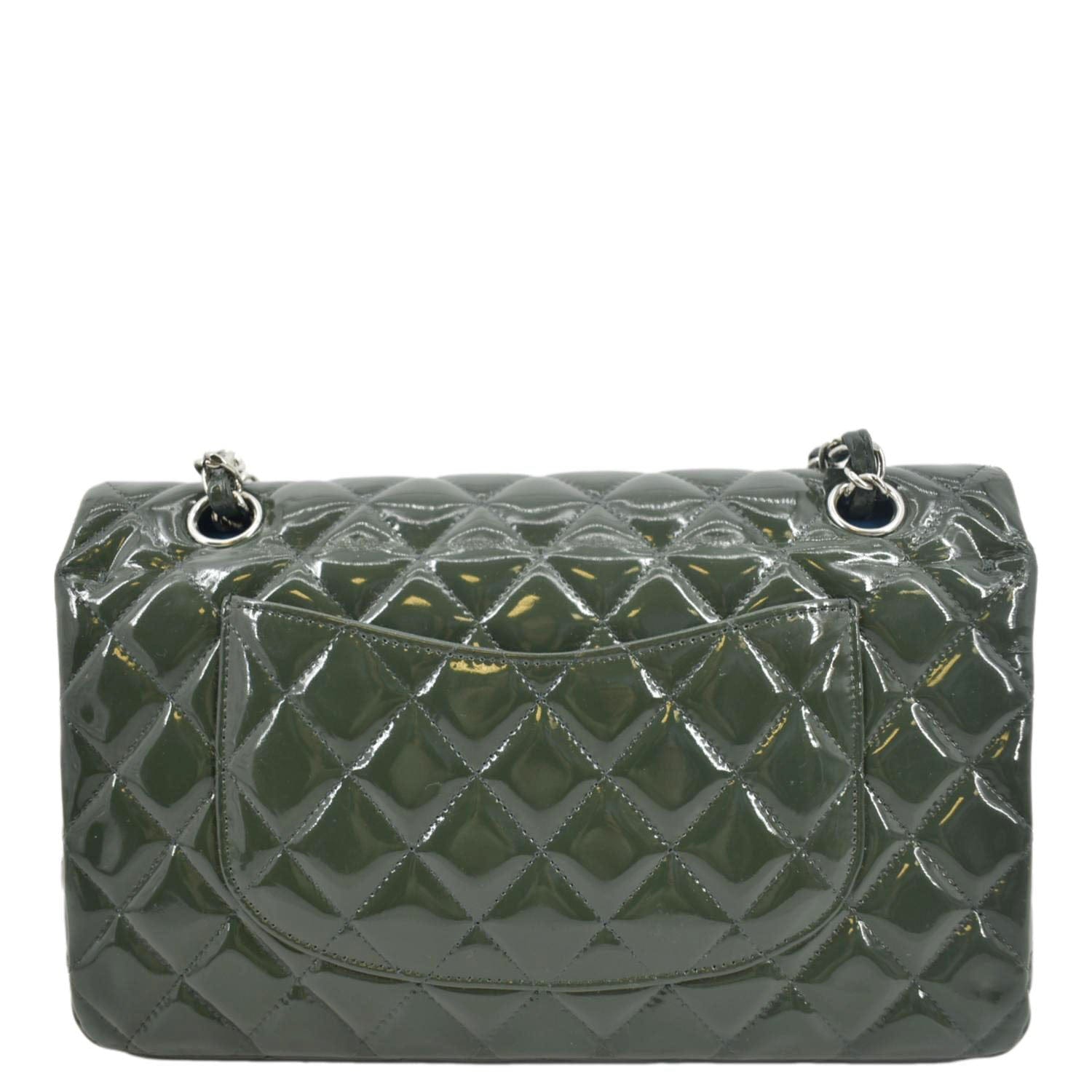 Chanel Flap Quilted Patent Leather Green Travel Bag