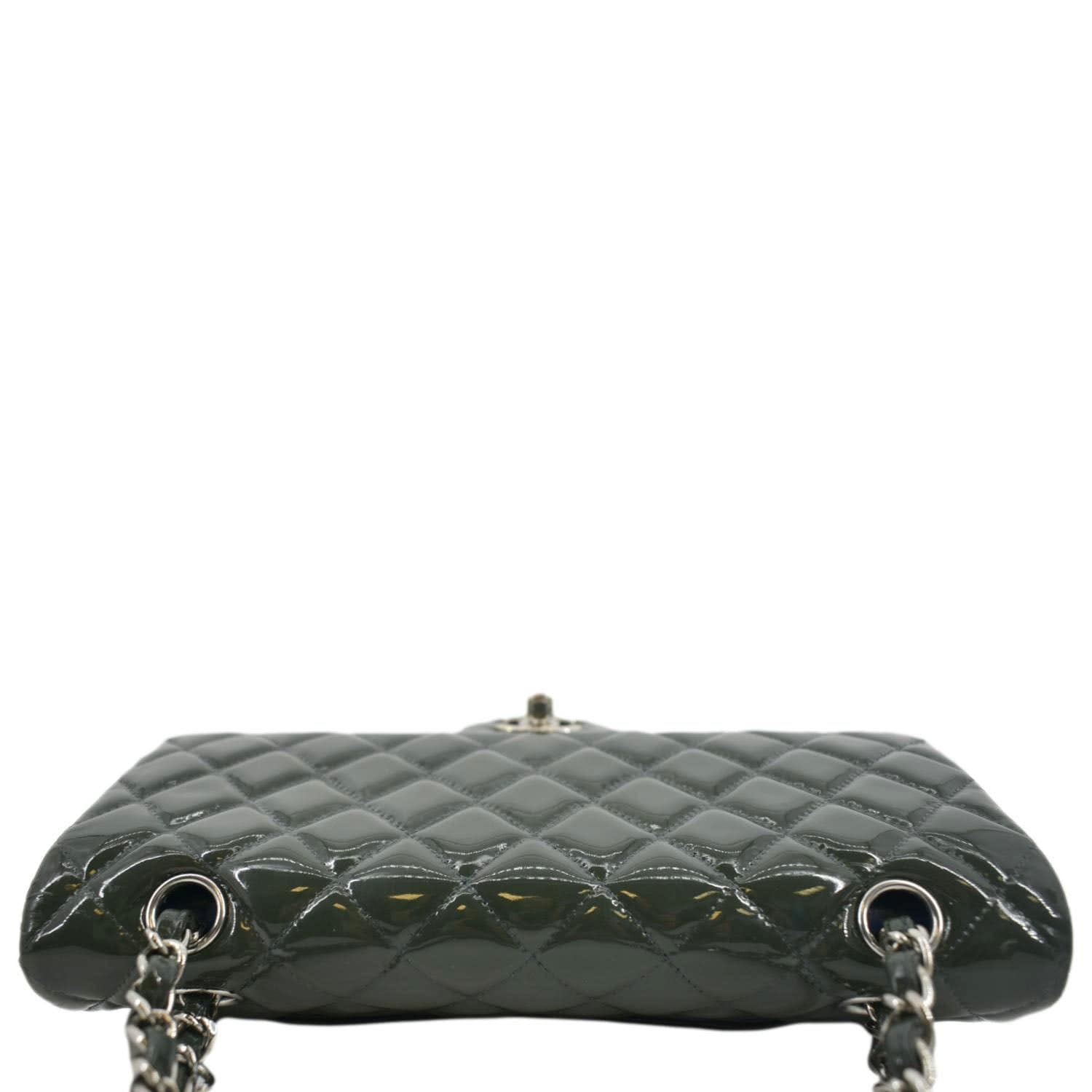 Chanel Flap Quilted Patent Leather Green Travel Bag