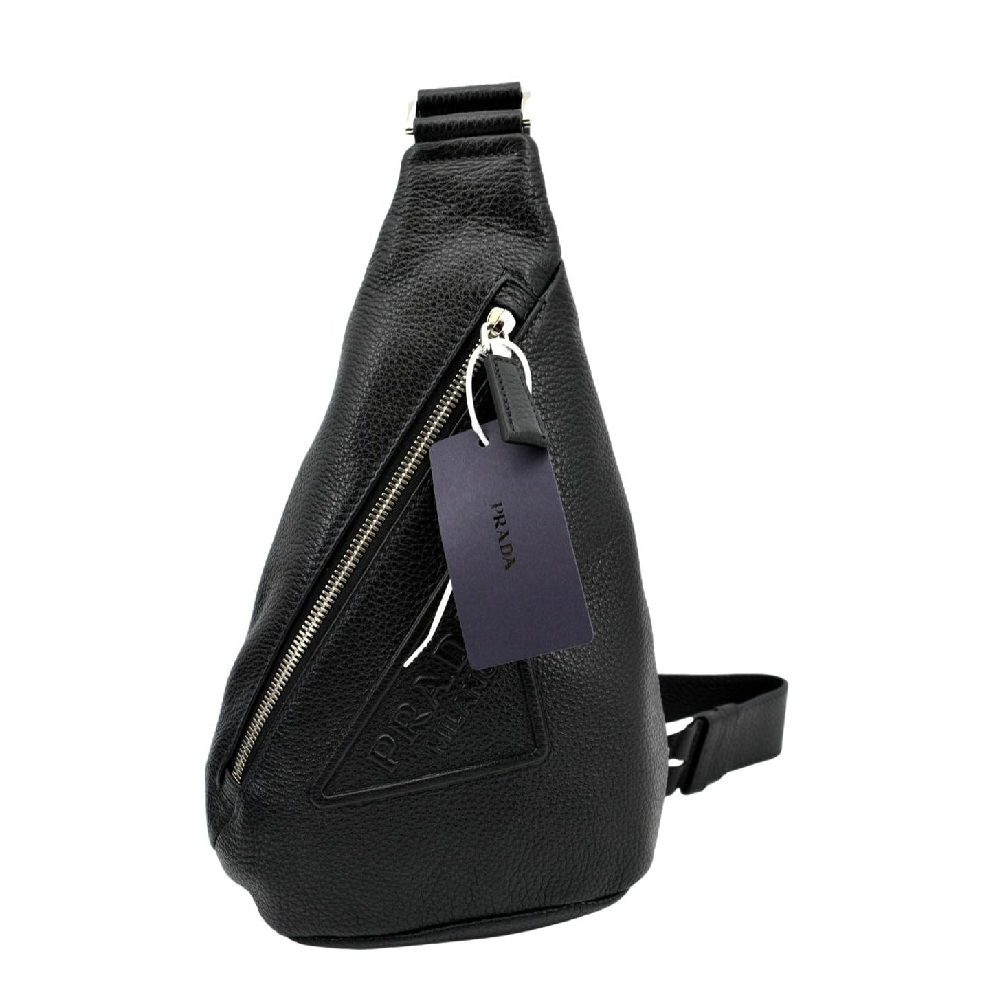 Triangle Sling Shoulder Bag Leather Black
