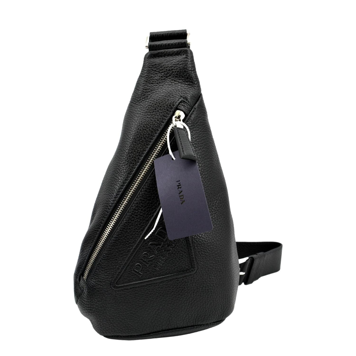 Triangle Sling Shoulder Bag Leather Black