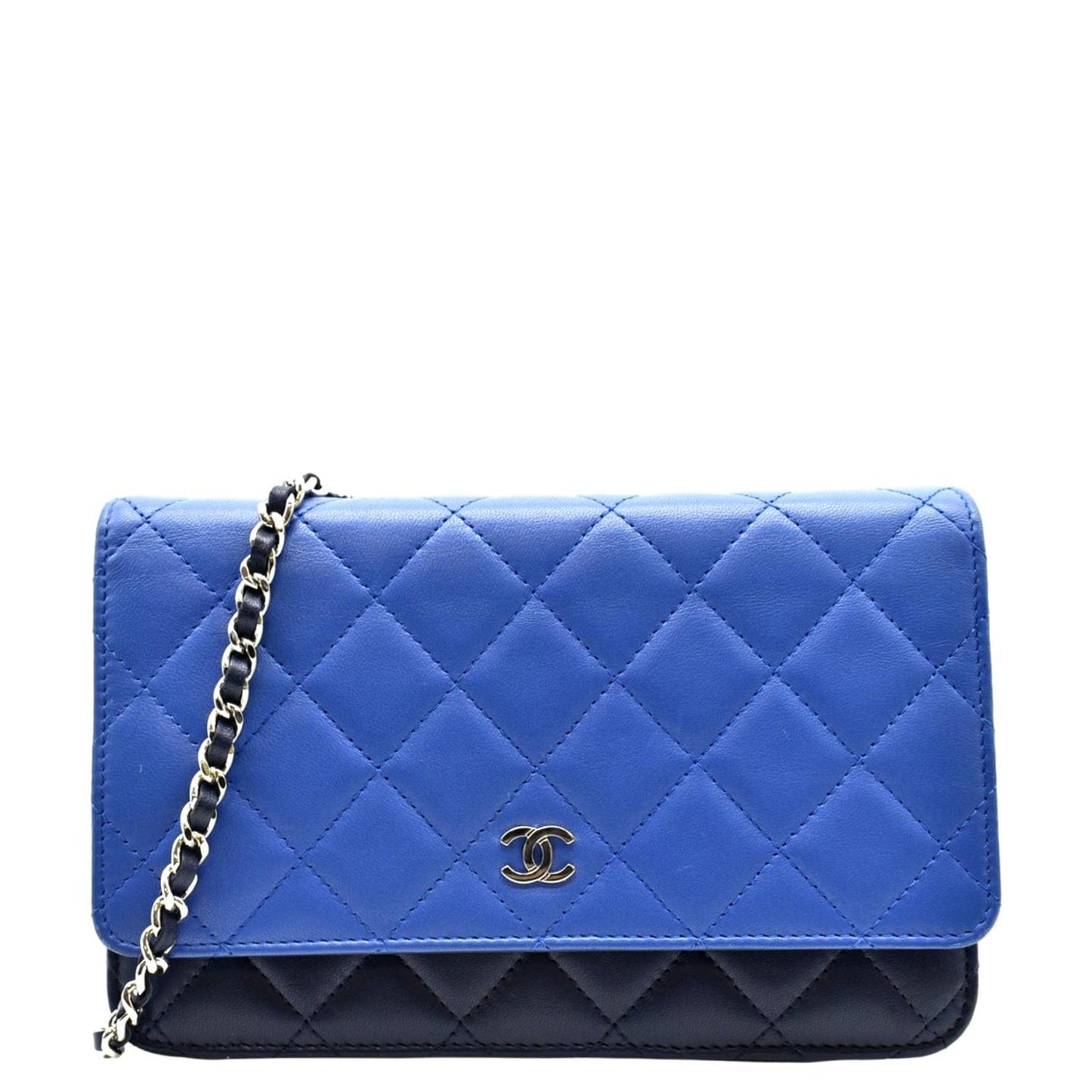 Chanel Woc Quilted Leather Crossbody Tricolor Wallet Blue