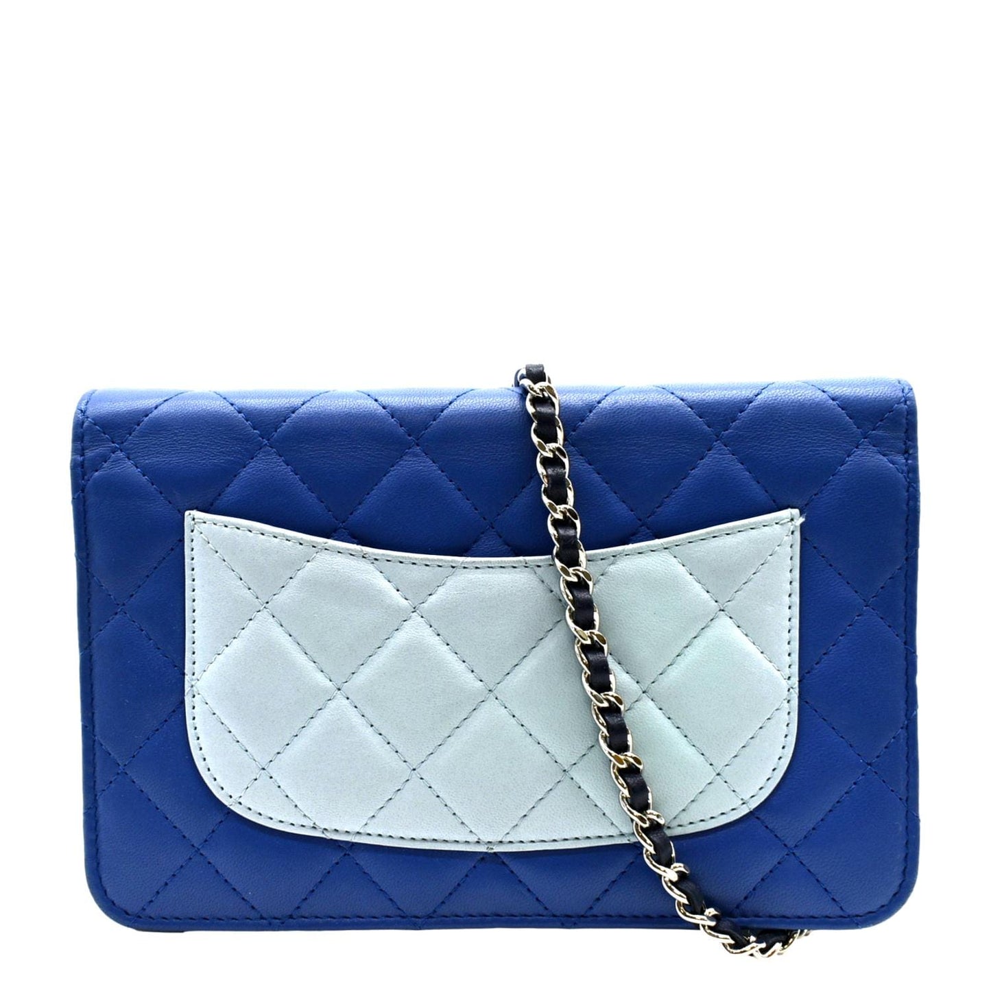 Chanel WOC Quilted Leather Crossbody Tricolor Wallet Blue