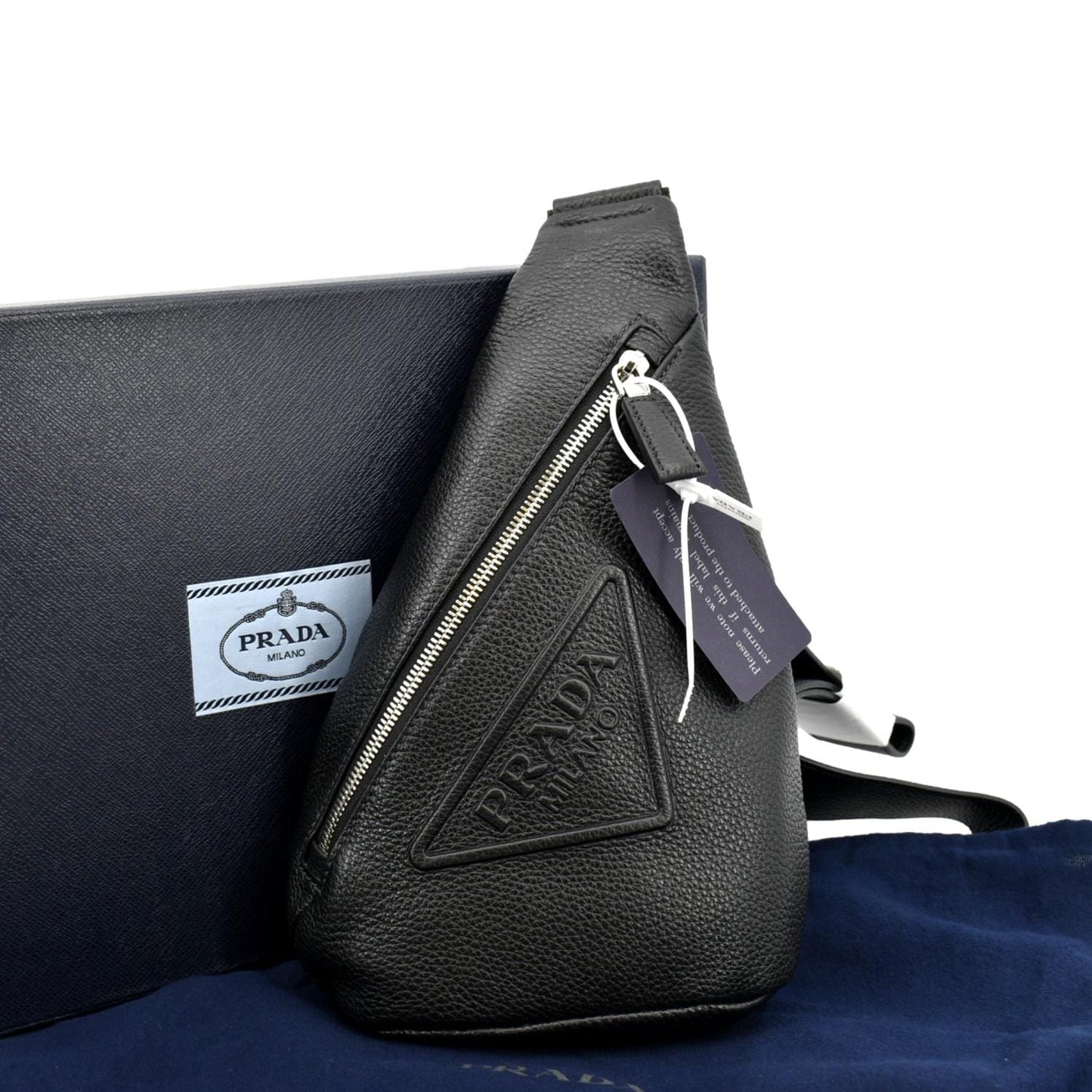 Prada Triangle Sling Shoulder Bag Leather Black