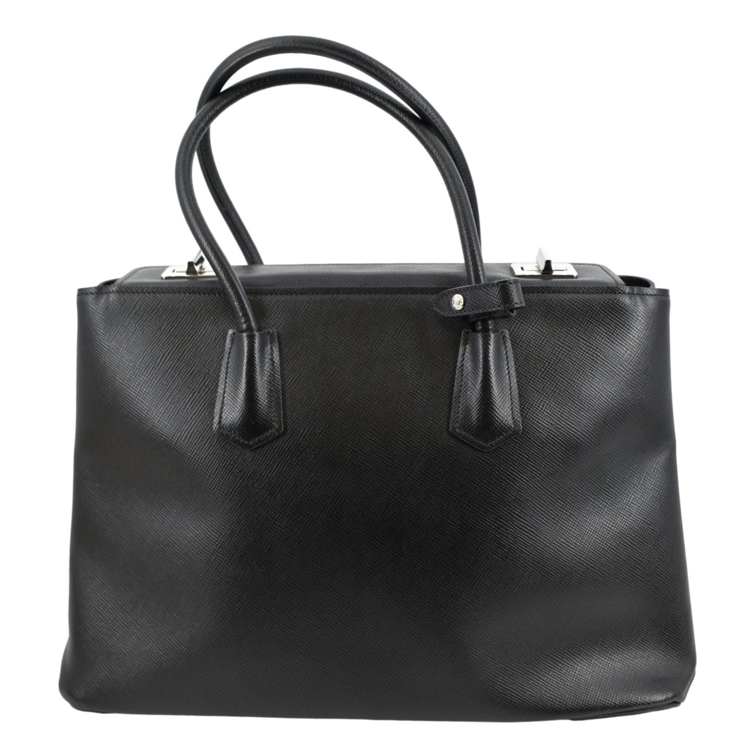 Prada Turnlock Cuir Shoulder Bag Leather Saffiano Black