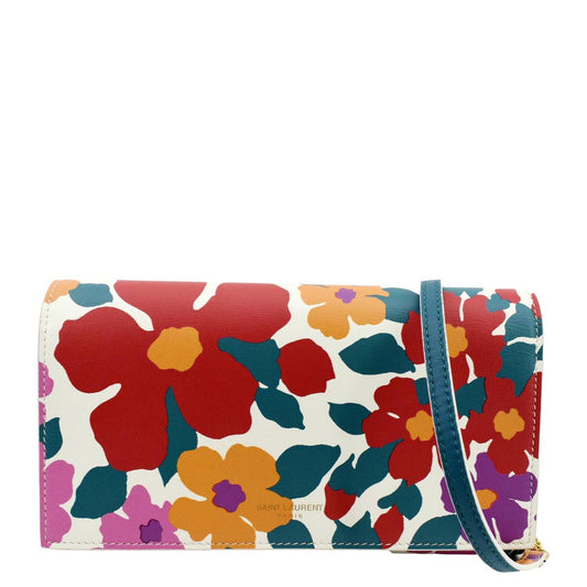 YSL Saint Laurent Yves Floral Print Shoulder Bag Leather Multicolor