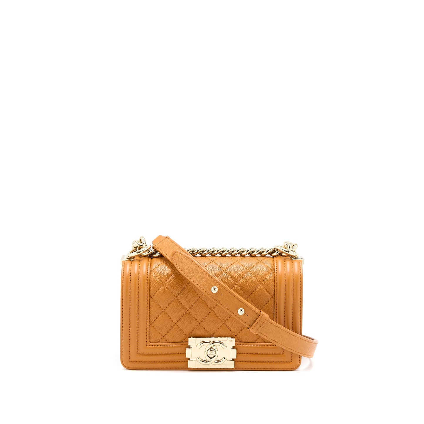 Chanel Boy Caviar 21A NC630 Caramel LGHW Small Handbag