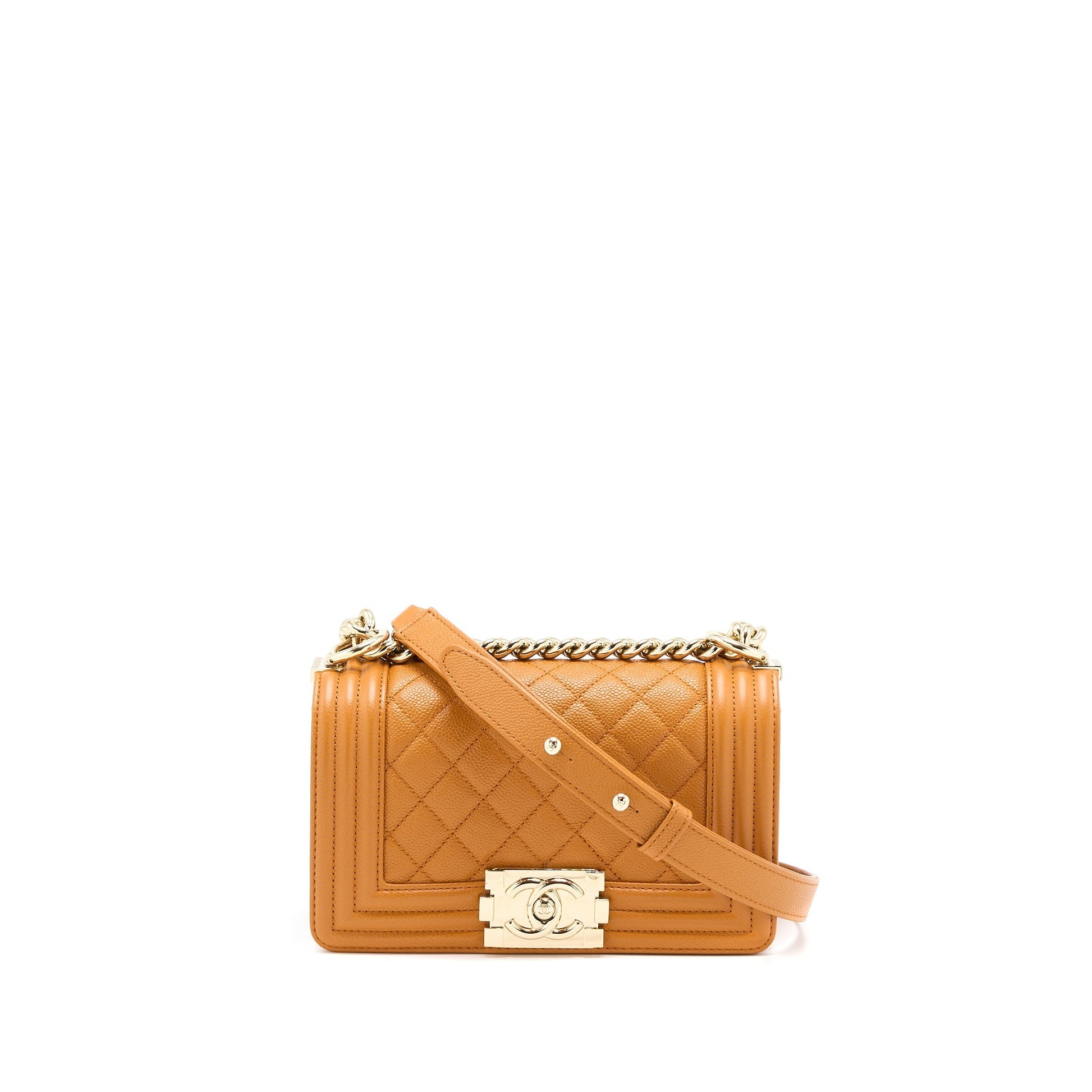 Chanel Boy Caviar 21A NC630 Caramel LGHW Small Handbag