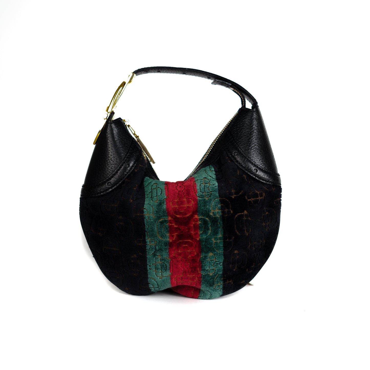 Gucci Velvet Horsebit Embossed Glam Hobo Black Travel Bag