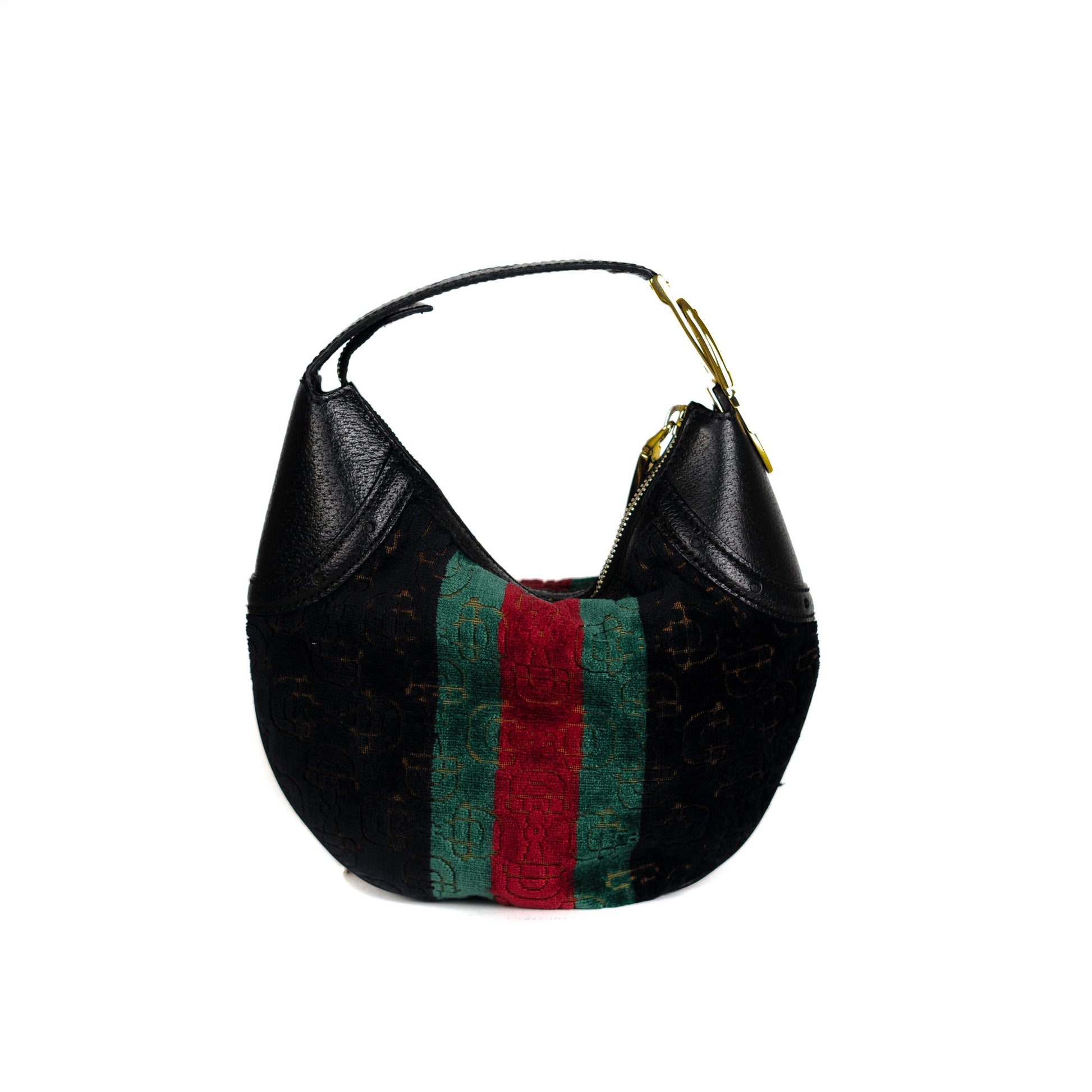 Gucci Velvet Horsebit Embossed Glam Hobo Black Travel Bag