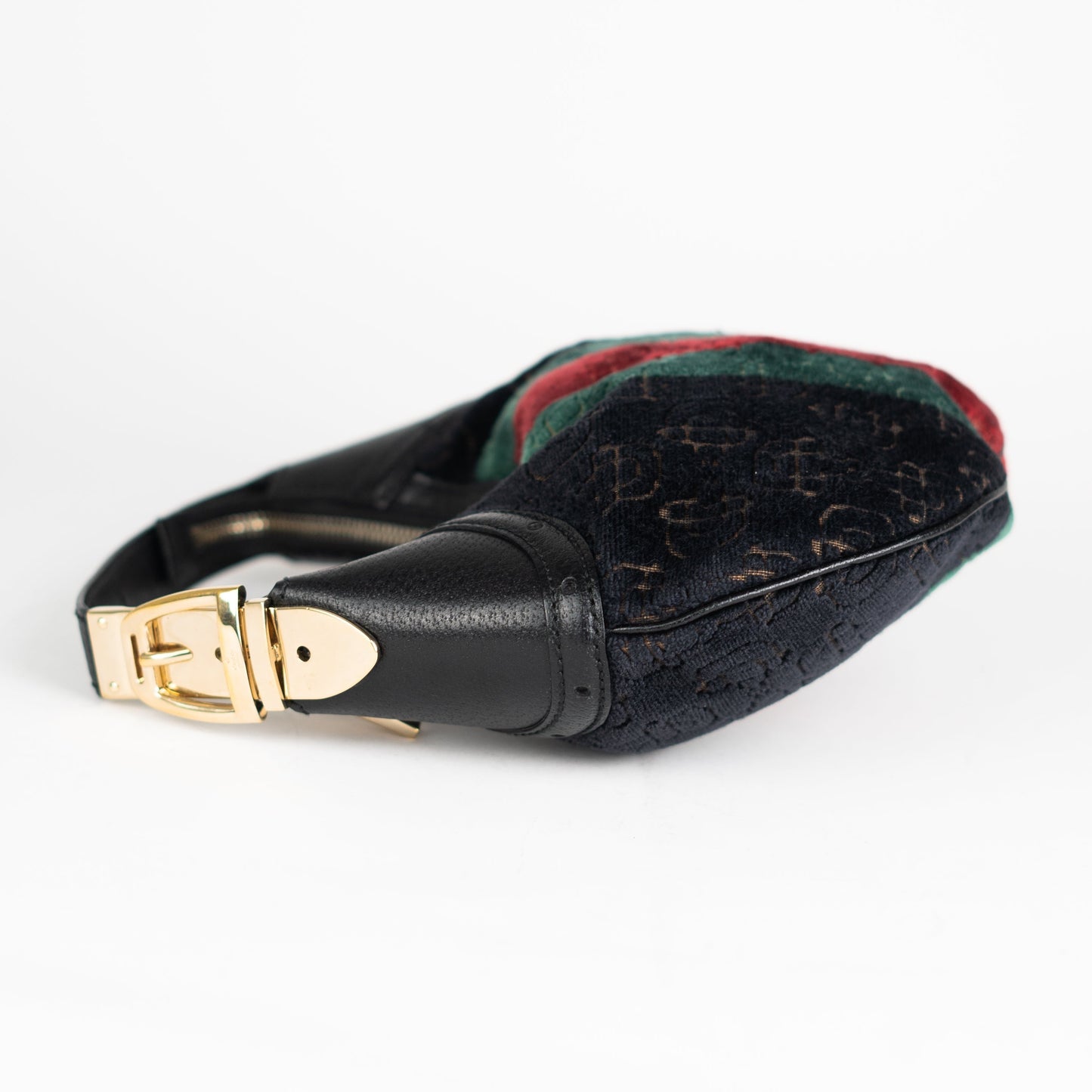 Gucci Velvet Horsebit Embossed Glam Hobo Black Travel Bag