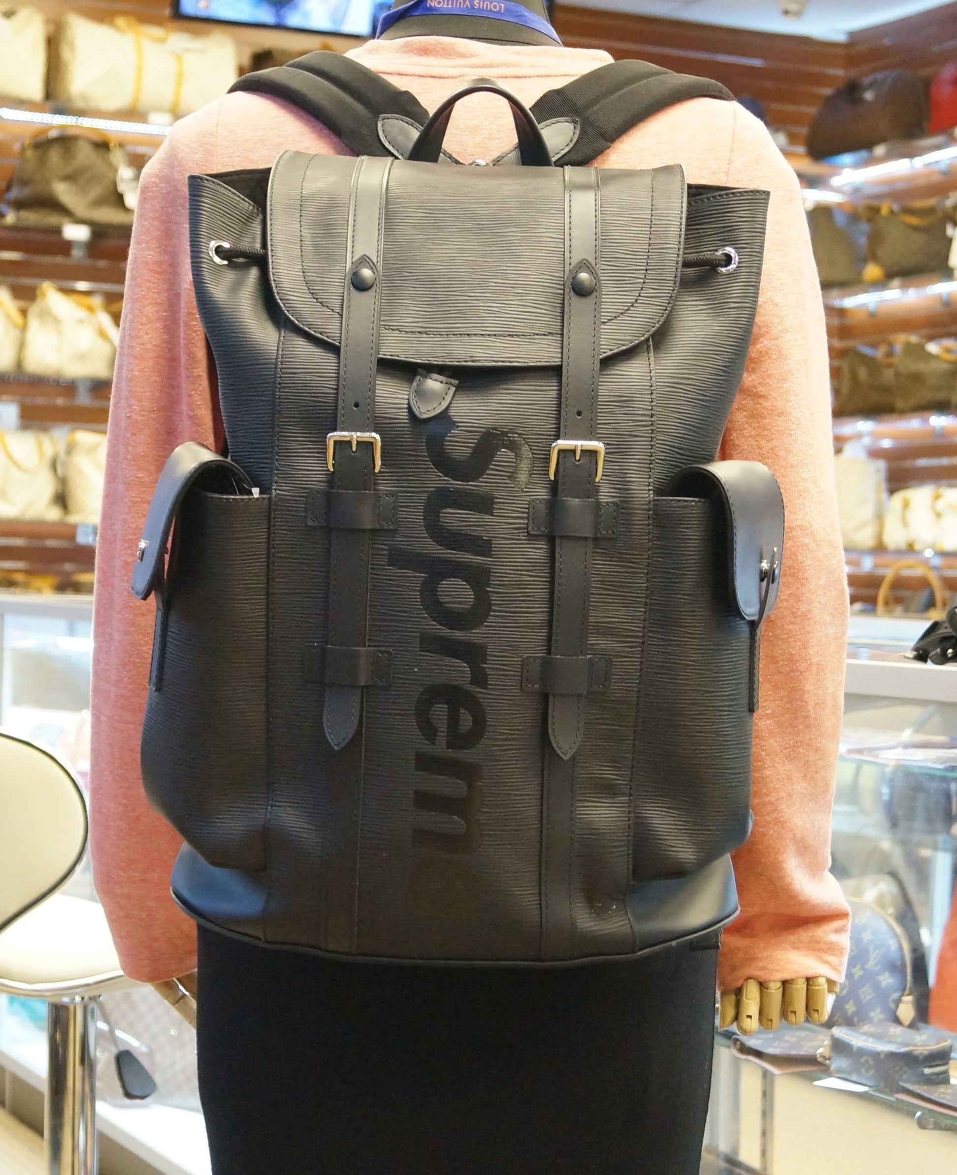 Louis Epi Supreme Christopher Backpack Bag Leather Black