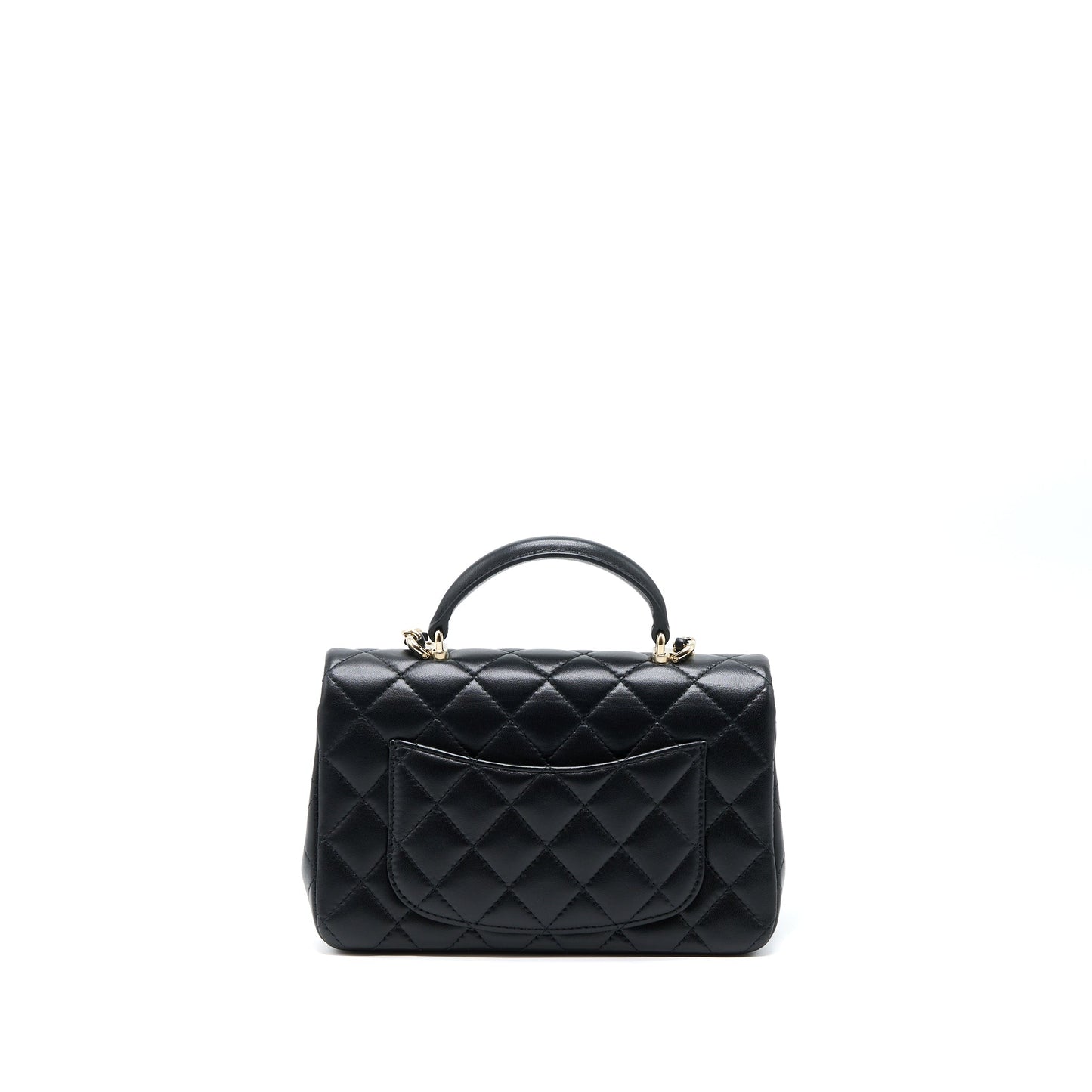 Chanel Top Handle Rectangular Flap Lambskin LGHW Black Shoulder Bag Ghw Microchip